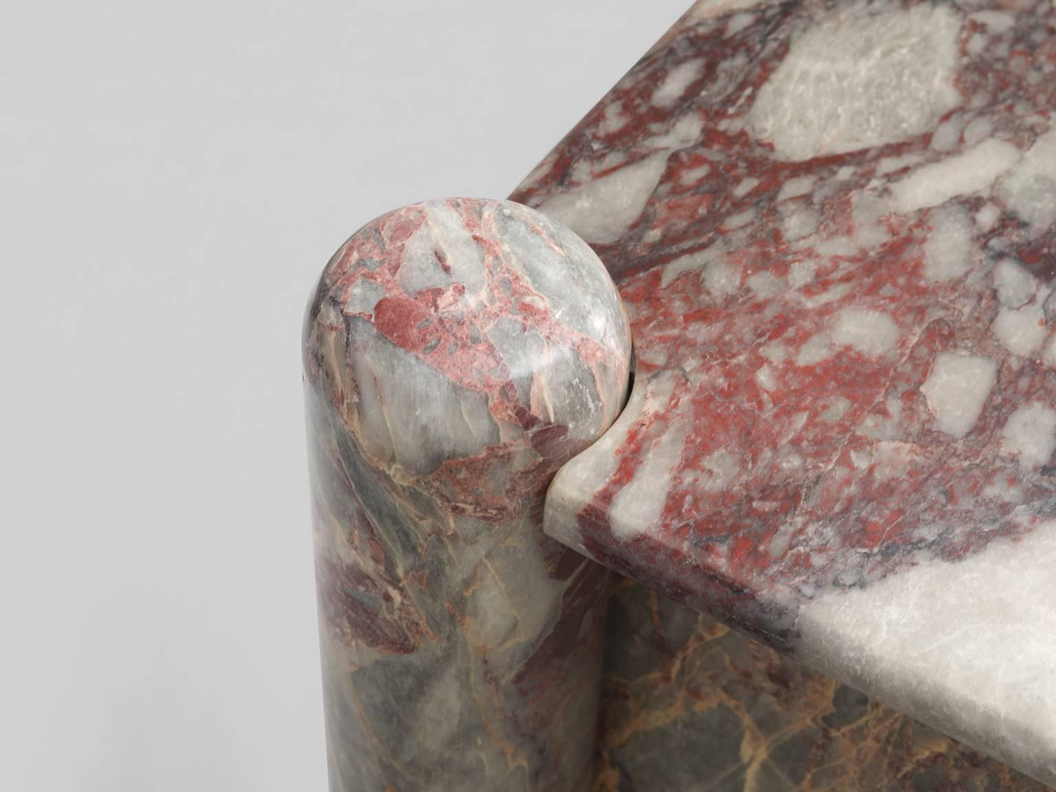 red marble side table