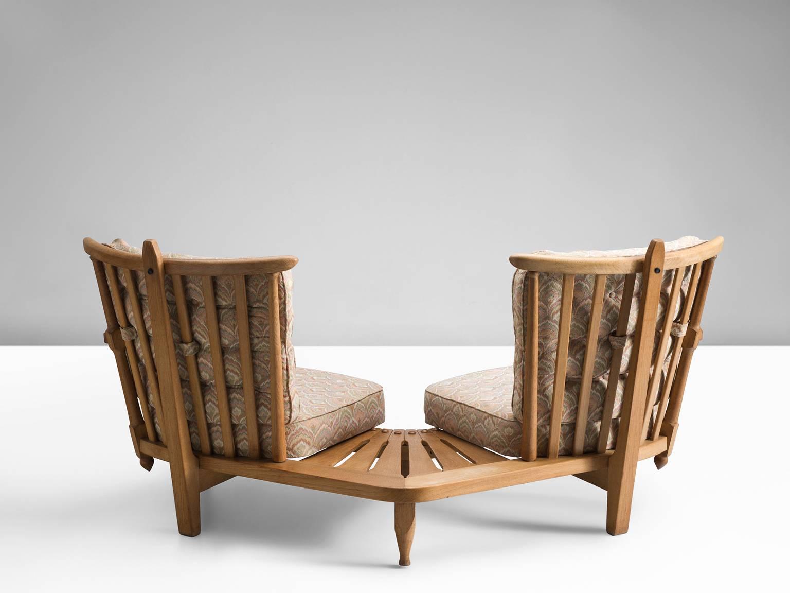 Art Deco Guillerme & Chambron Solid Oak Lounge Set with Connecting Table