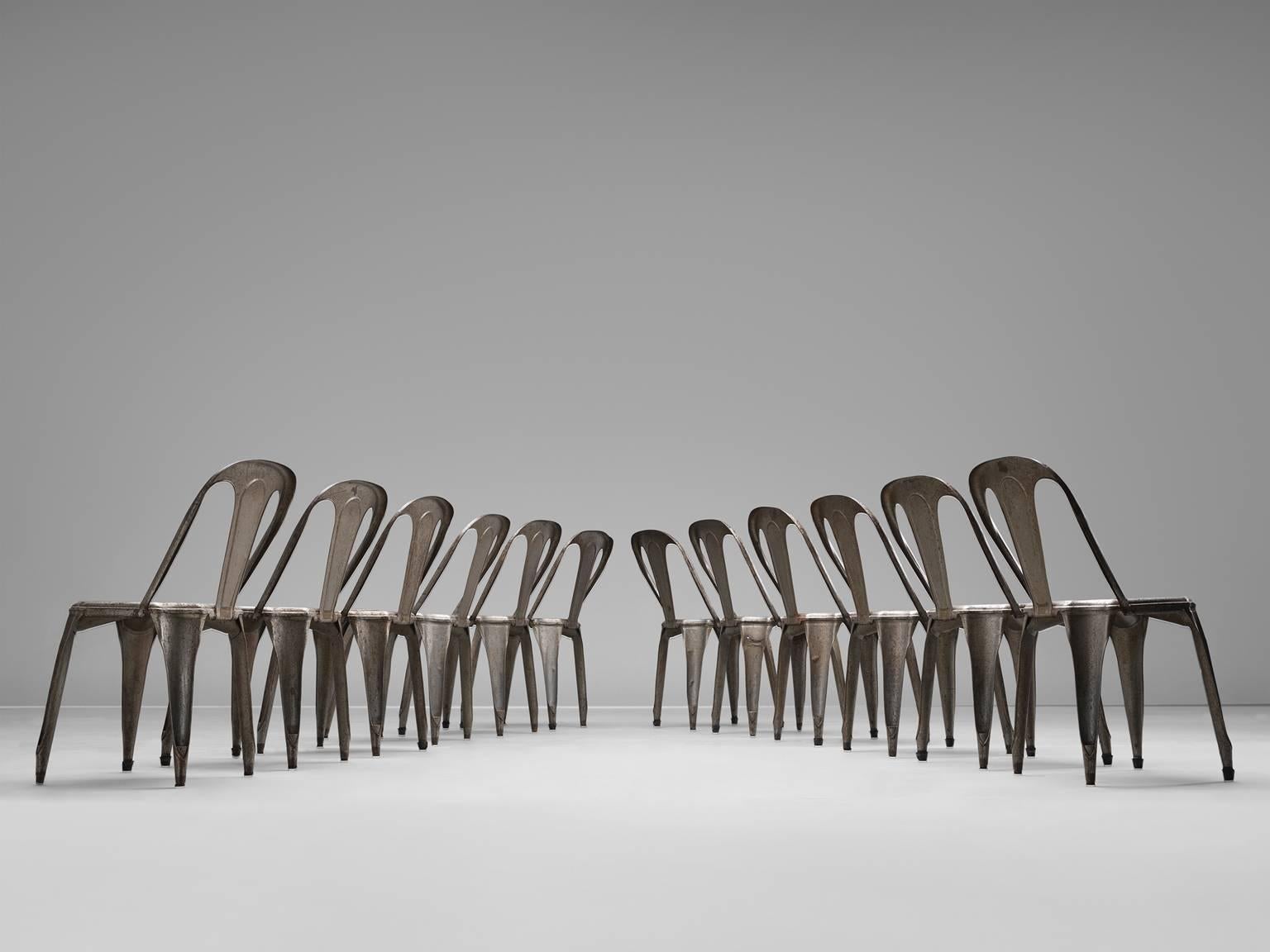 Belgian Large Set of Stackable Chairs by Fibrocit Bruxelles, Belgium 1950s