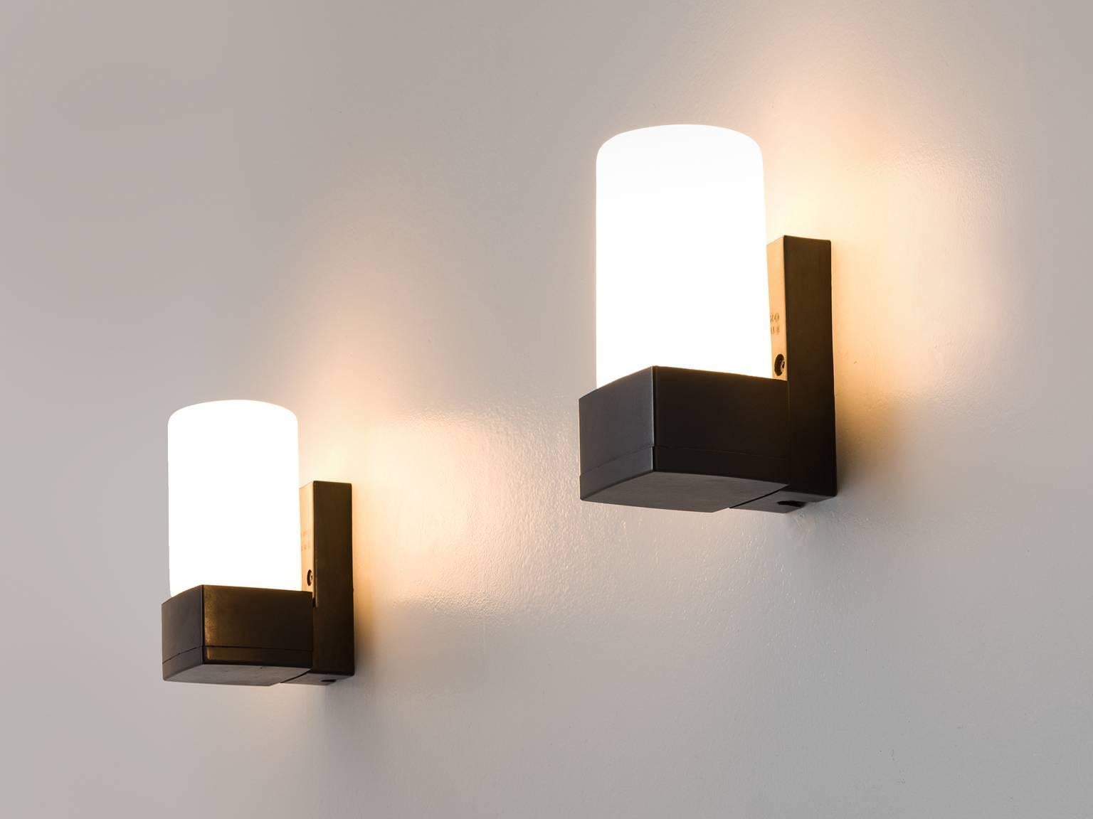 Post-Modern Set of 9 Cylindrical Wall Sconces in Opaline Glass