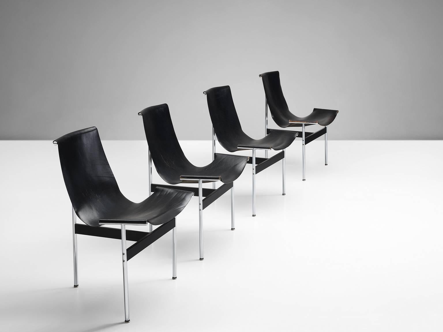 Mid-Century Modern Katavolos, Kelly and Littell T-Chairs in Original Black Leather