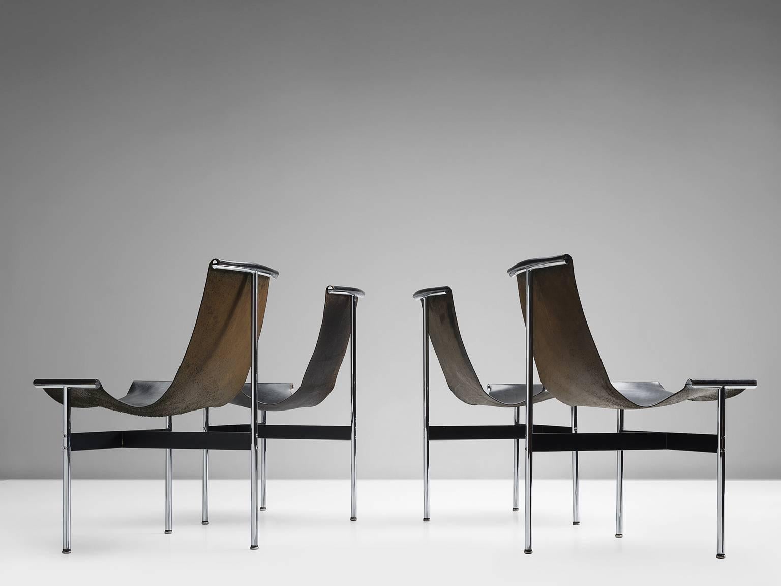 American Katavolos, Kelly and Littell T-Chairs in Original Black Leather