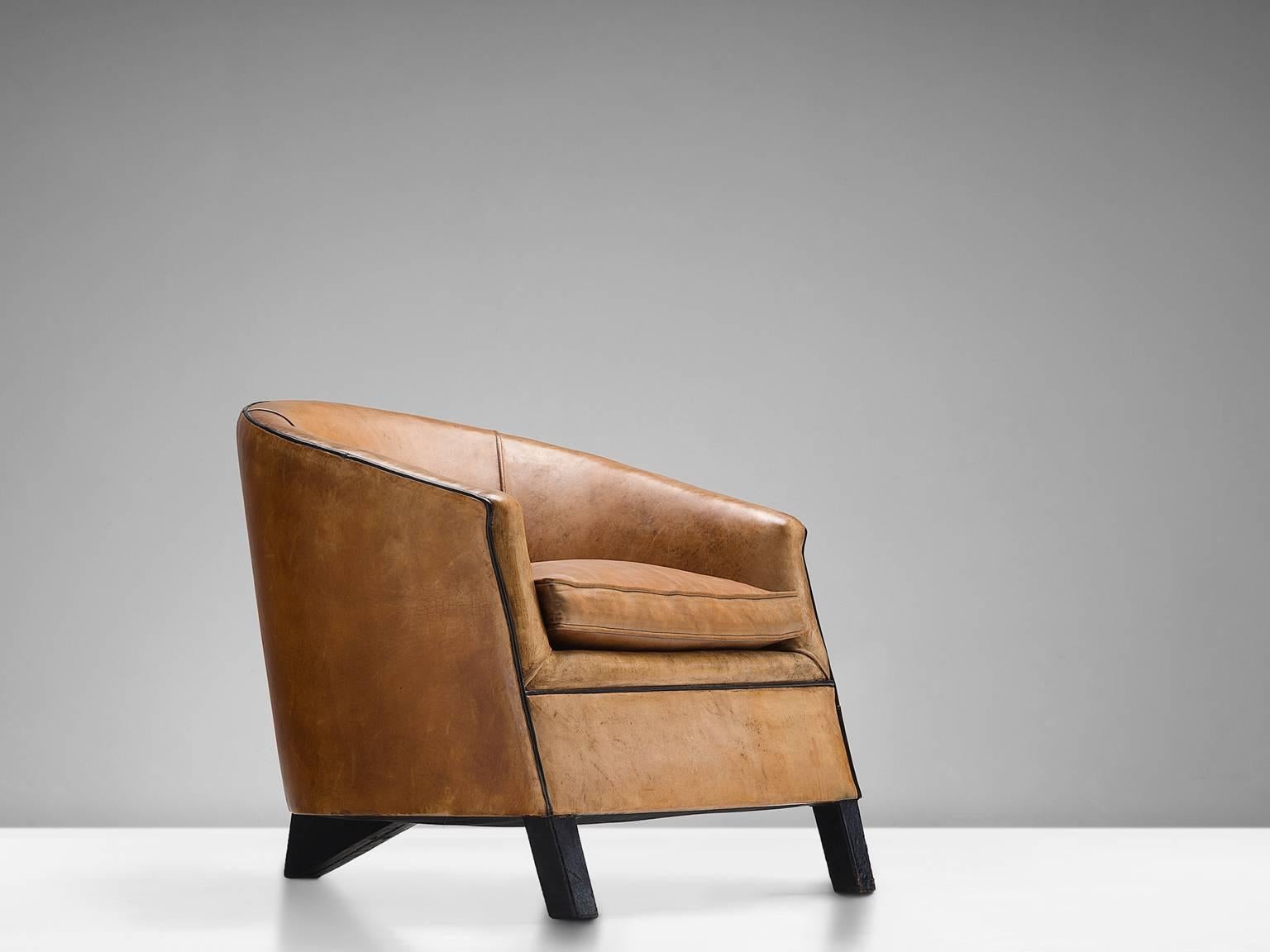 European Cognac Leather Club Chair, 1960s