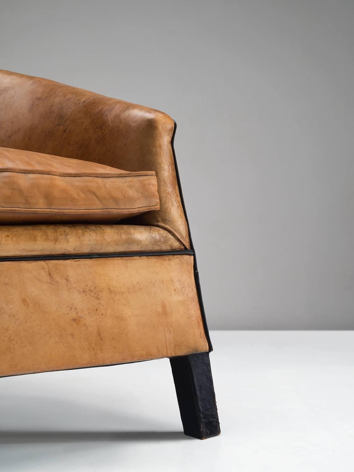 Late 20th Century Cognac Leather Club Chair, 1960s