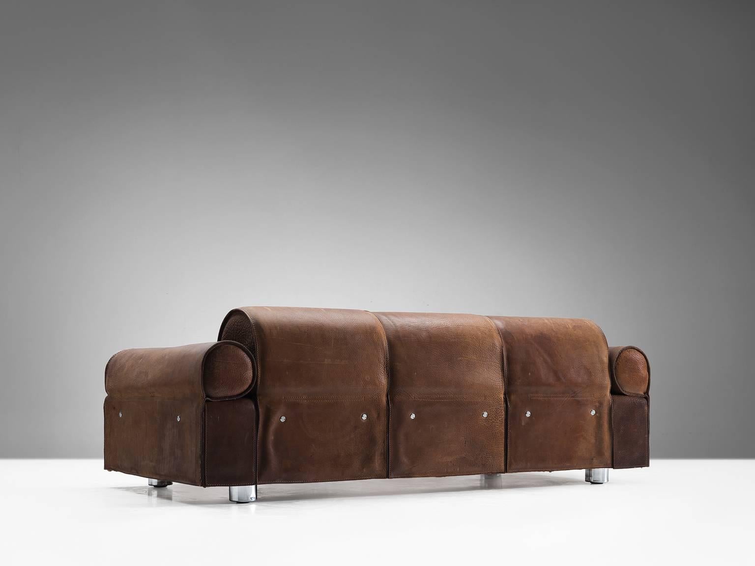 Italian Marzio Cecchi Rare Brown Buffalo Leather Sofa