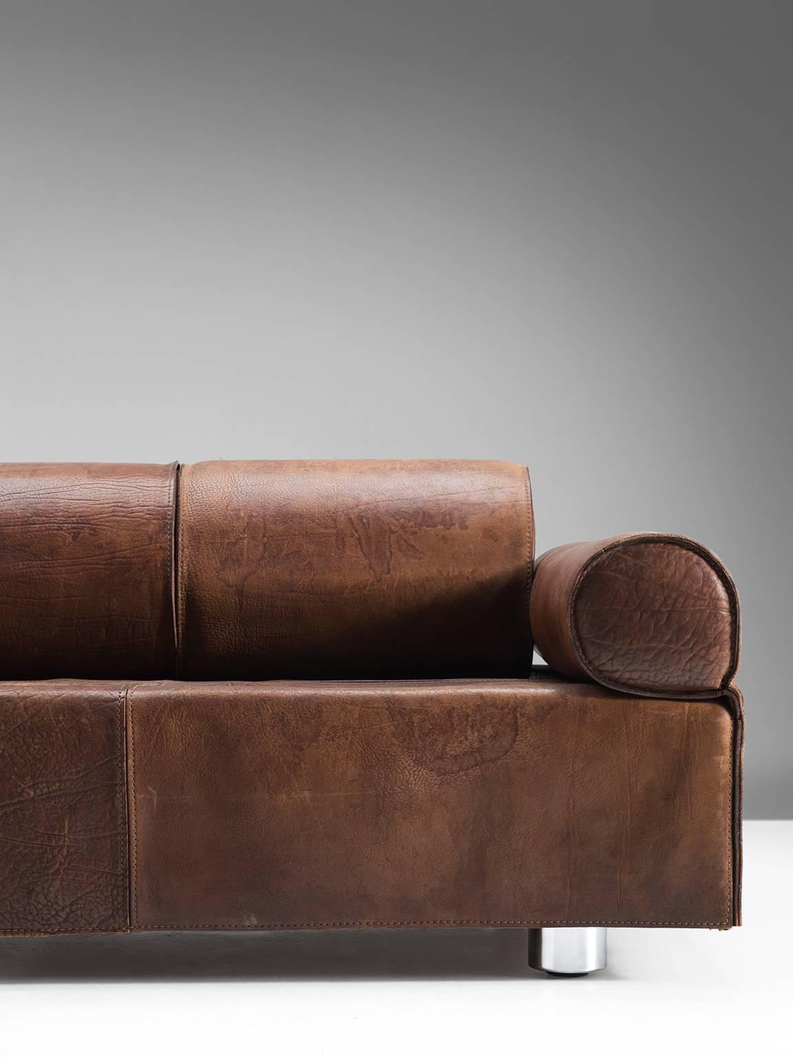 Marzio Cecchi Rare Brown Buffalo Leather Sofa In Excellent Condition In Waalwijk, NL