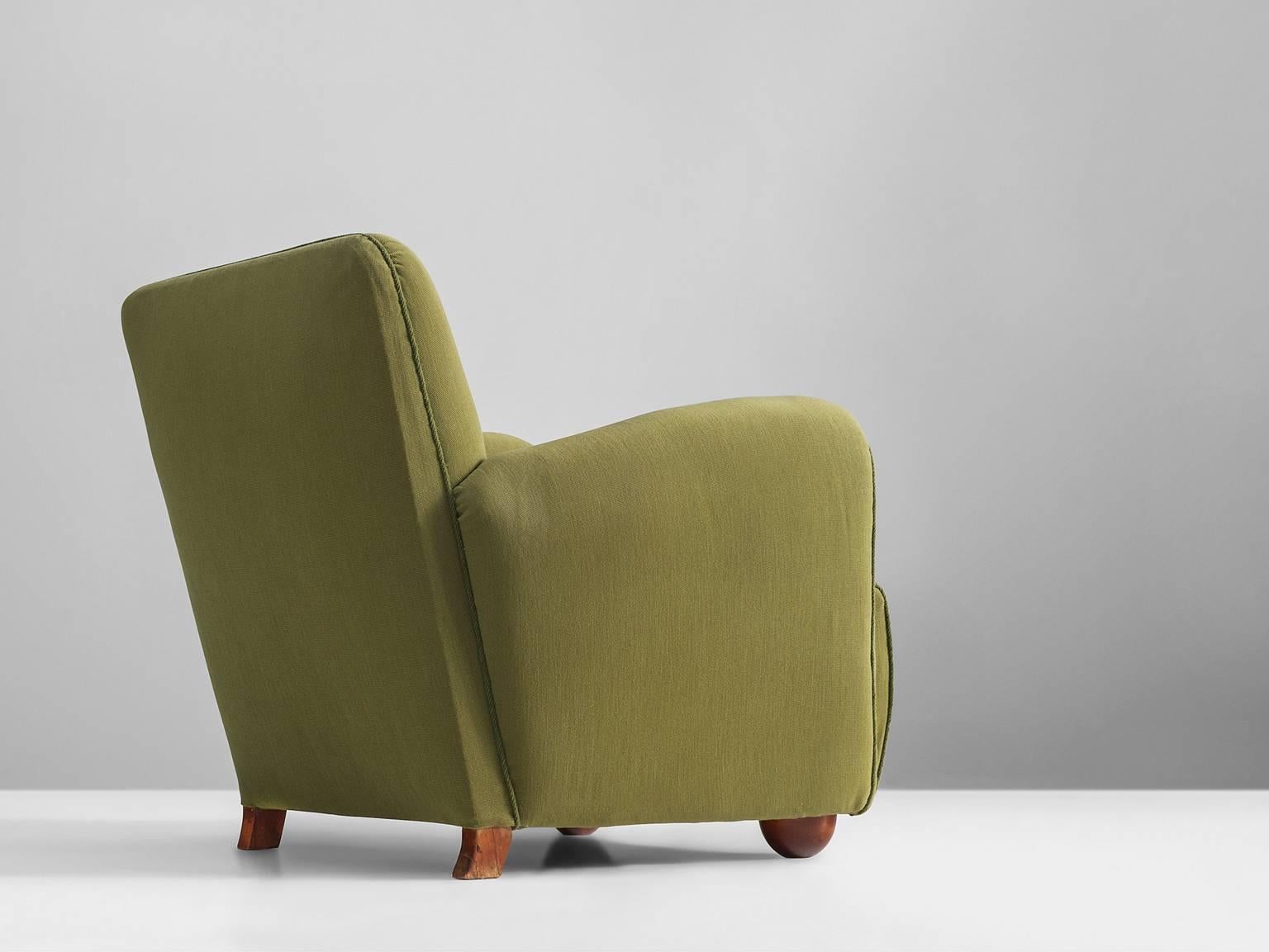 Scandinavian Modern Sturdy Olive Green European Armchair, 1950s