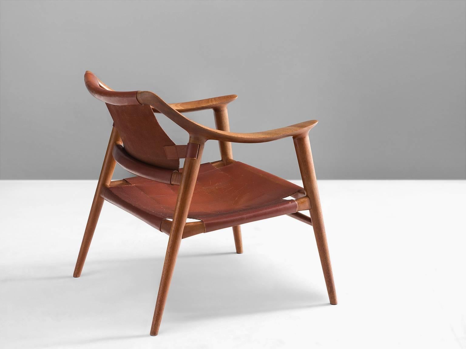 Scandinavian Modern Rastad & Relling 'Bambi' Armchair in Teak and Cognac Leather
