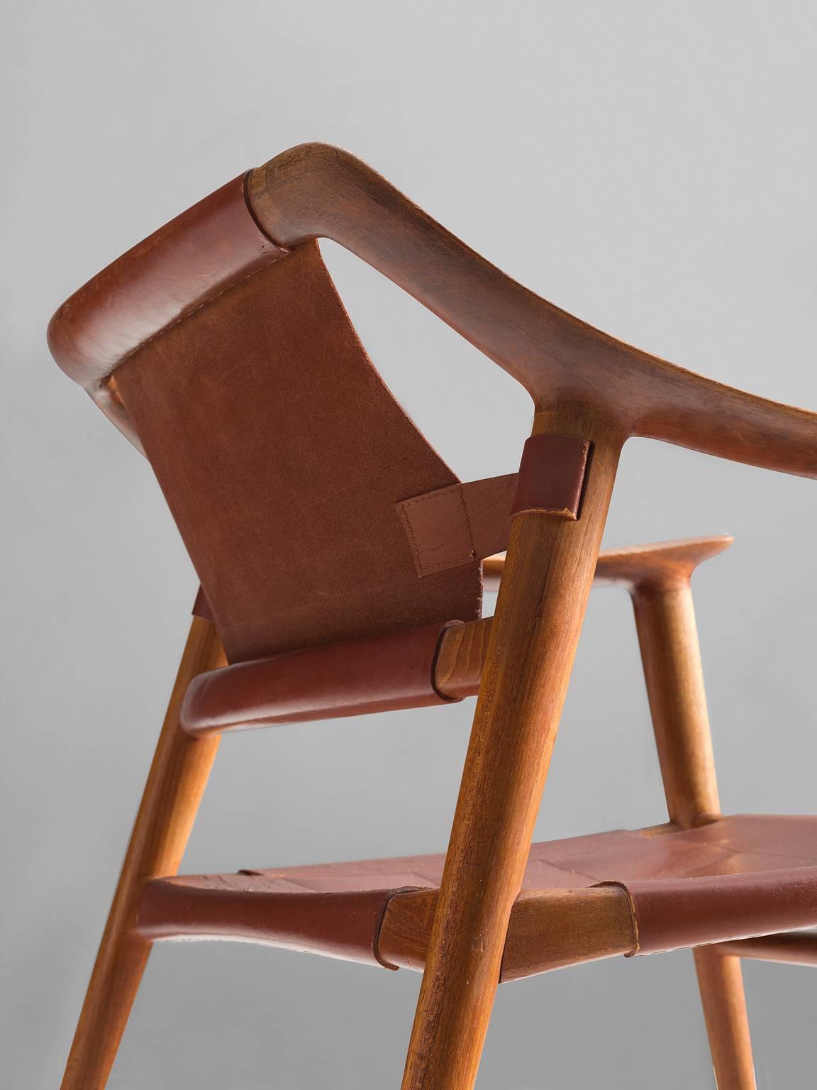 Rastad & Relling 'Bambi' Armchair in Teak and Cognac Leather In Good Condition In Waalwijk, NL