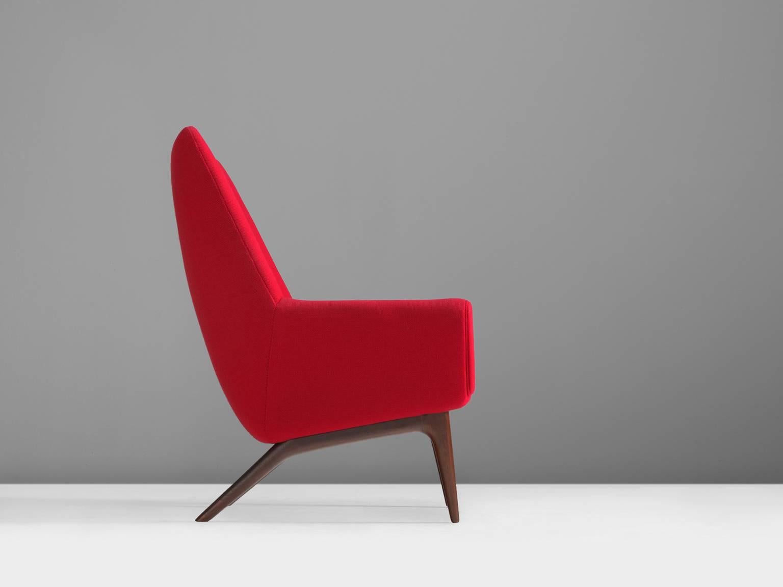 Scandinavian Modern Danish Reclining Red Armchair, 1960s