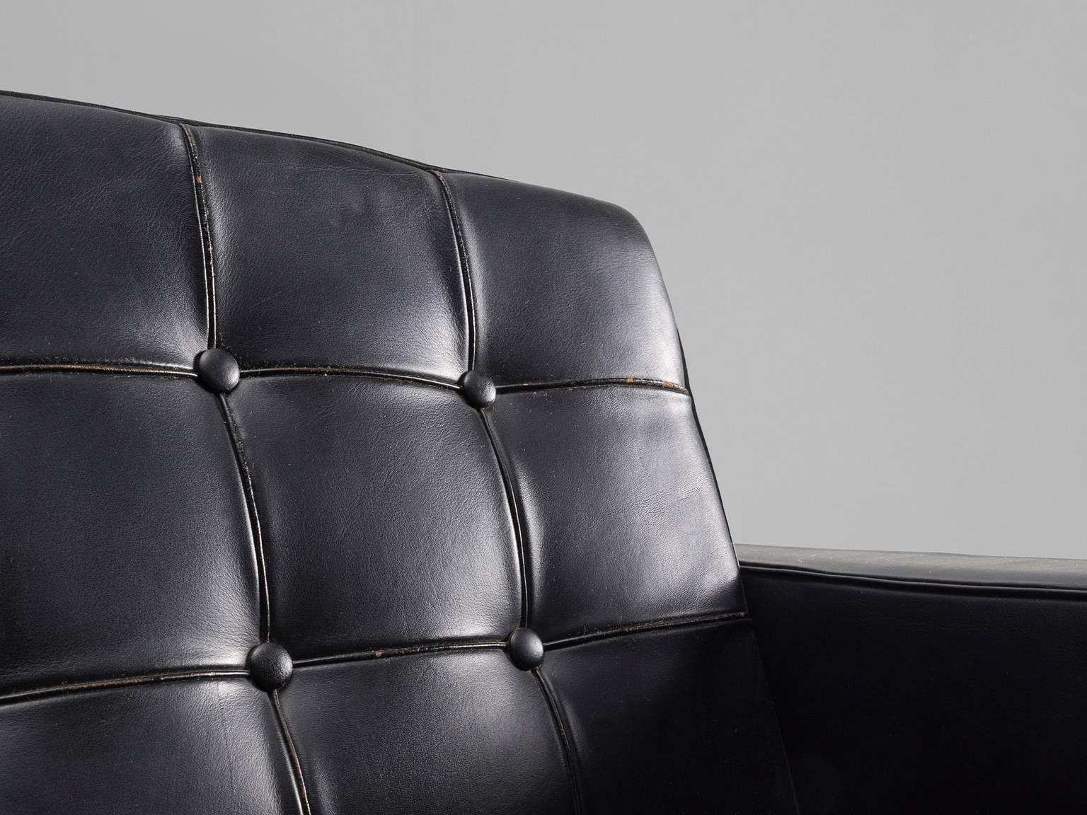 Steel Karl Erik Ekselius Armchairs in Original Black Leather