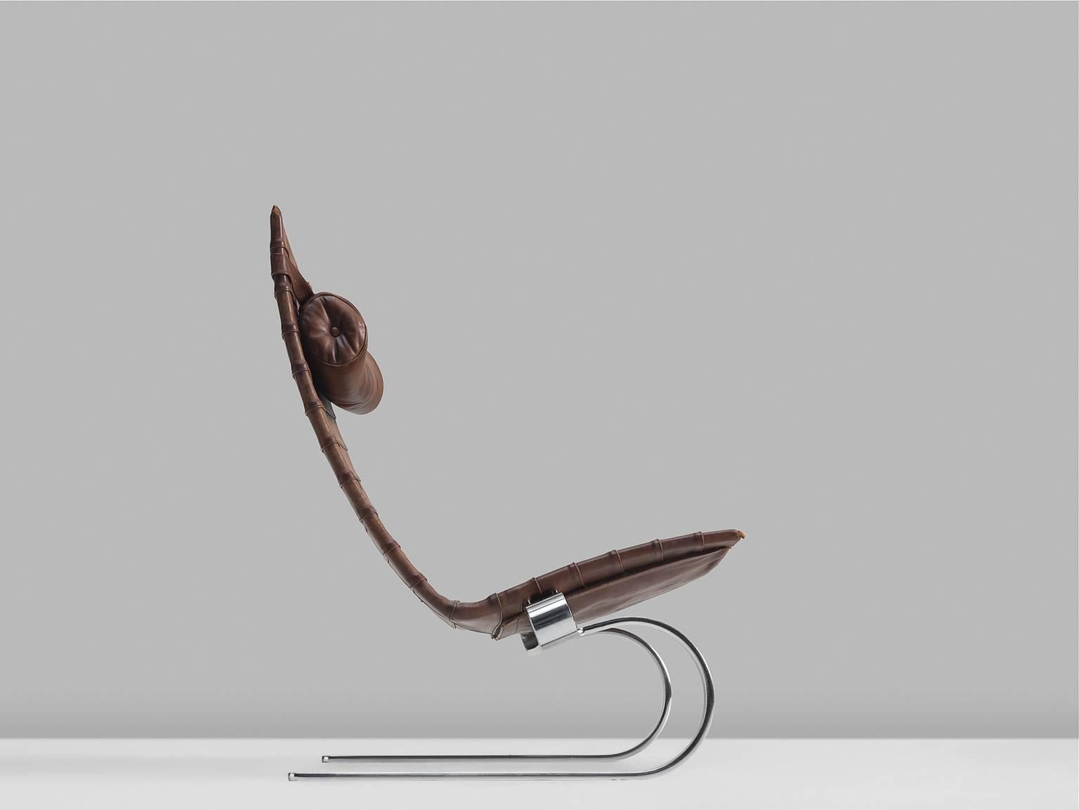 Danish Poul Kjærholm PK20 Lounge Chair in Patinated Brown Leather