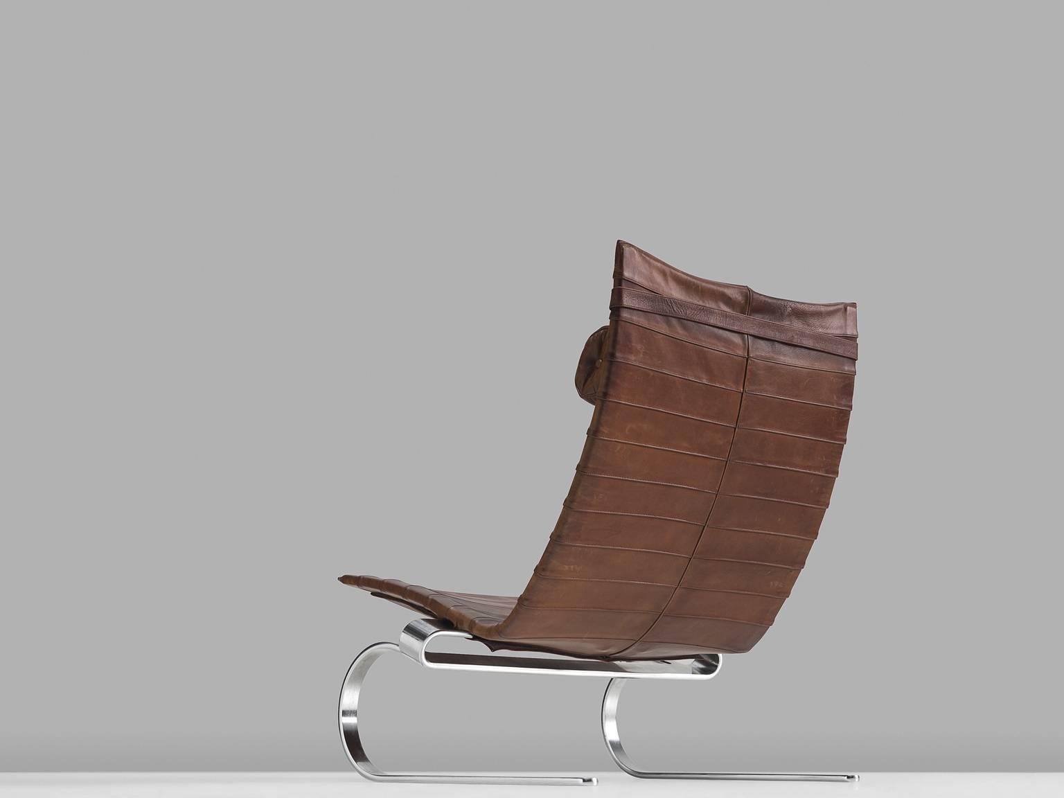 Scandinavian Modern Poul Kjærholm PK20 Lounge Chair in Patinated Brown Leather