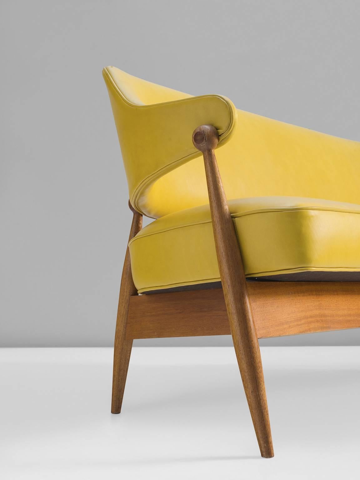 Mid-20th Century Danish Settee in Summer Yellow Ohmann Leather and Teak