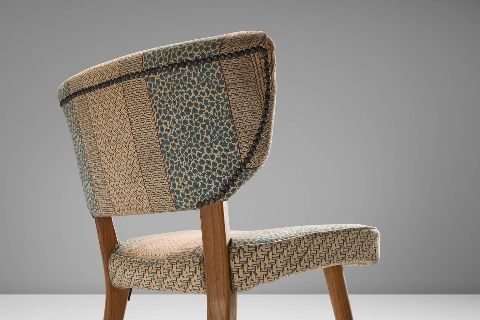 Fabric Set of Eight Wingback Italian Dining Chairs, 1950s