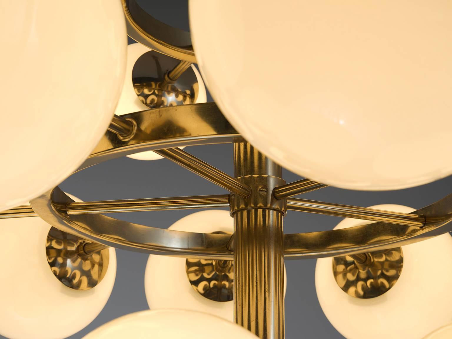 Late 20th Century Sputnik Chandelier with Thirty Opaline Glass Globes and Brass