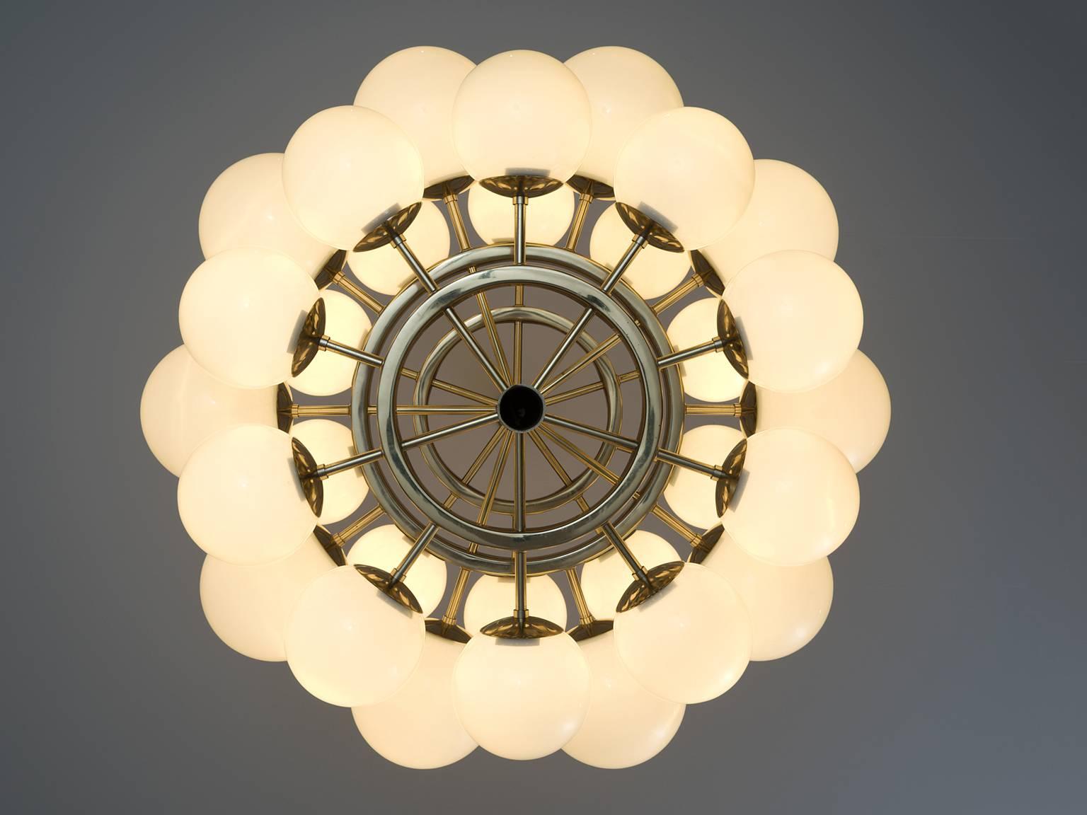 Sputnik Chandelier with Thirty Opaline Glass Globes and Brass In Good Condition In Waalwijk, NL
