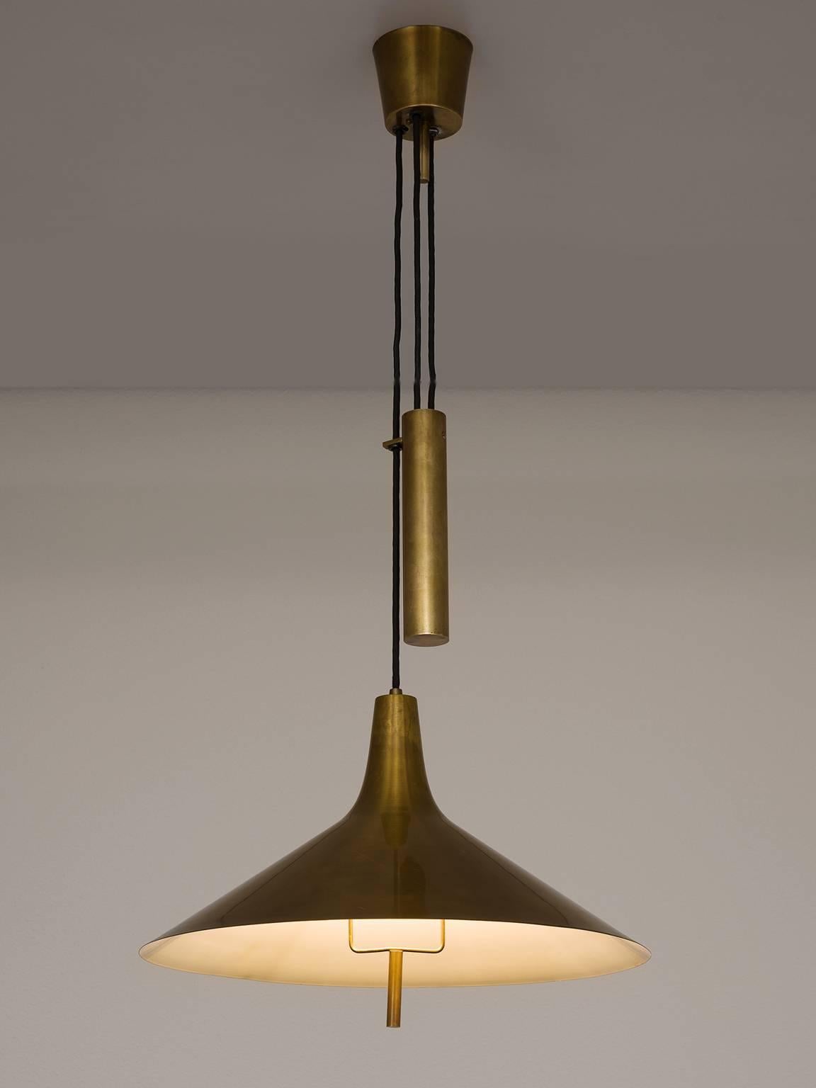 Pendants, brass, Denmark, 1960s

This set of elegant, warm pendants is produced in Denmark. The slender shade and counter weight make a modest yet elegant lamp. The patinated brass form a great balance with the functional design. 

Free shipping