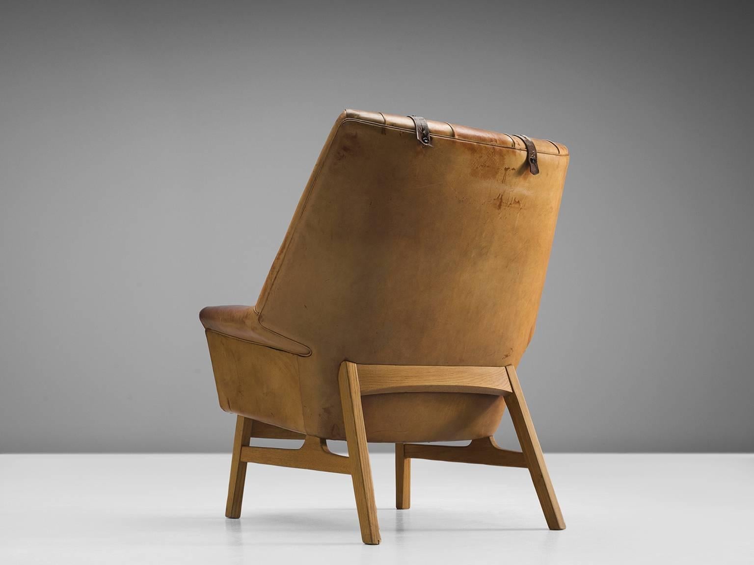 Swedish 'Glimminge' by Kindt-Larsen in Original Cognac Leather and Oak