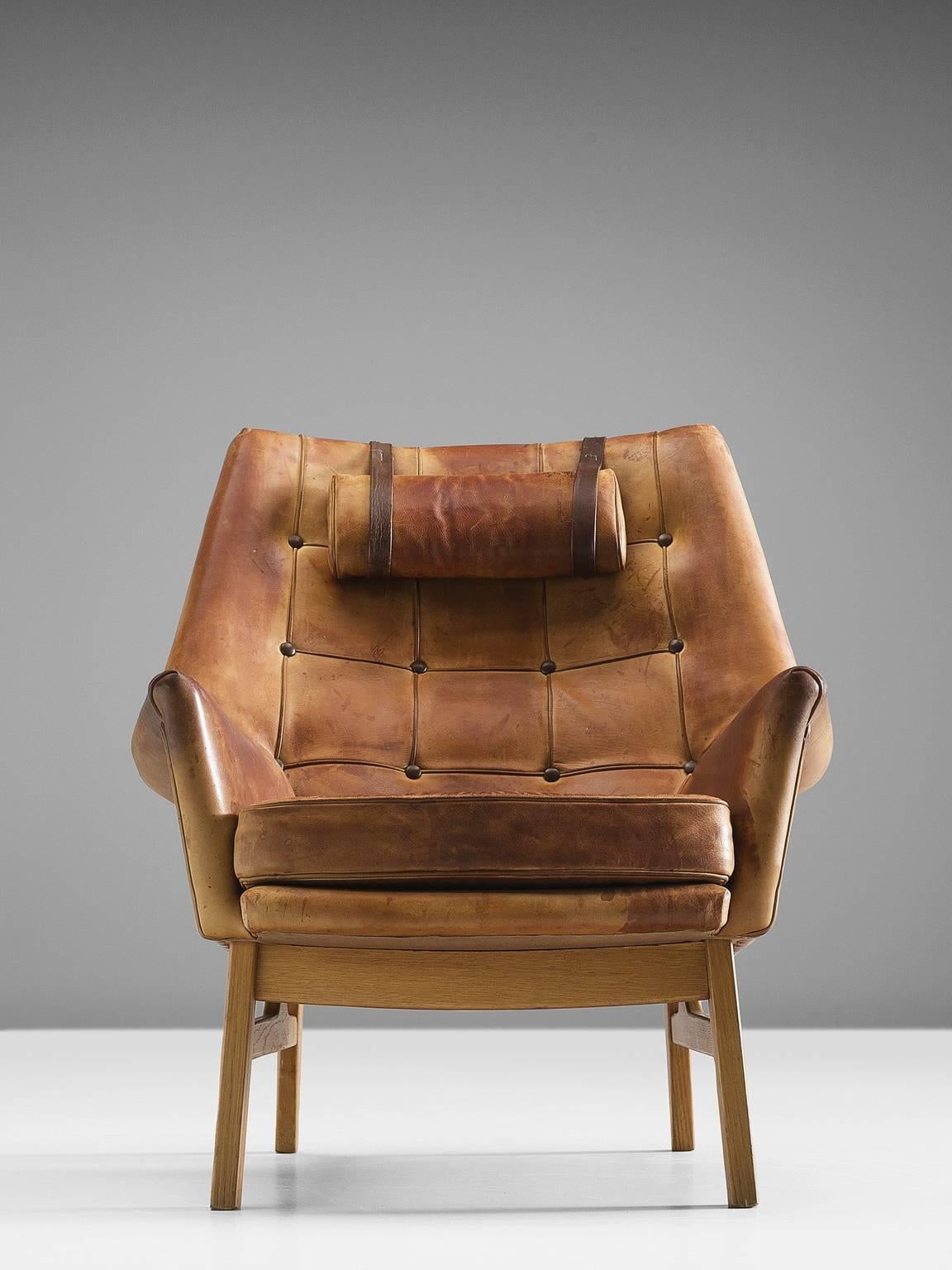 Mid-20th Century 'Glimminge' by Kindt-Larsen in Original Cognac Leather and Oak