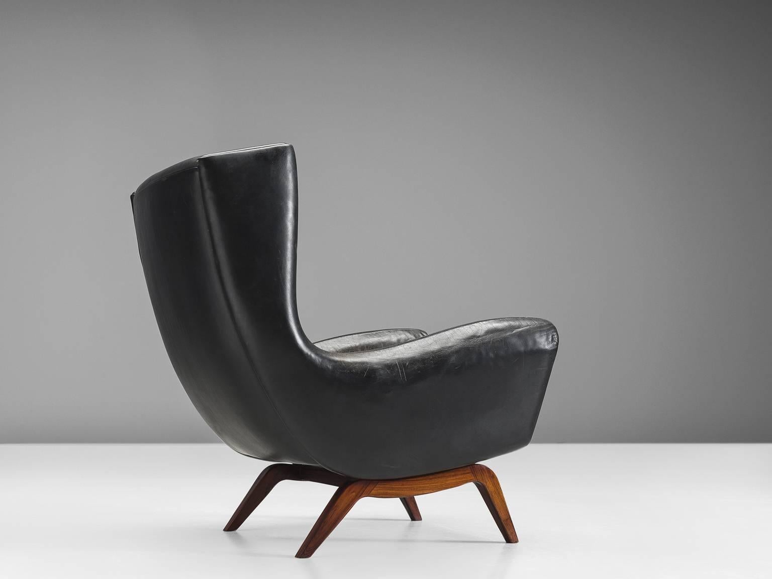 Danish Illum Wikkelsø Wingback Original Leather Lounge Chair