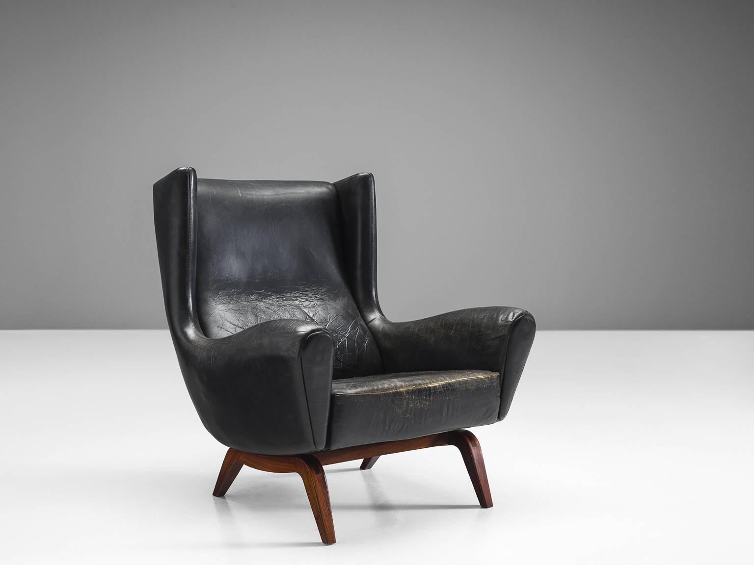 Scandinavian Modern Illum Wikkelsø Wingback Original Leather Lounge Chair