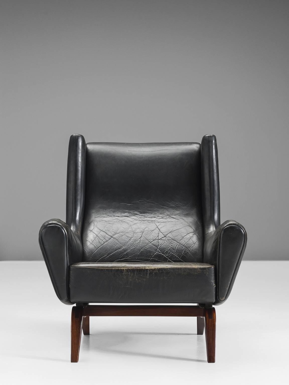 Illum Wikkelsø Wingback Original Leather Lounge Chair In Good Condition In Waalwijk, NL