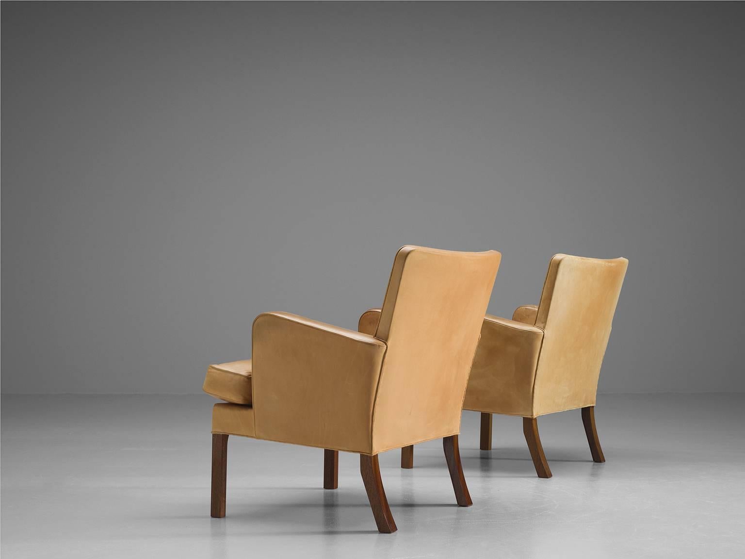 Kaare Klint Pair of Cognac Lounge Chairs, 1930s In Excellent Condition In Waalwijk, NL