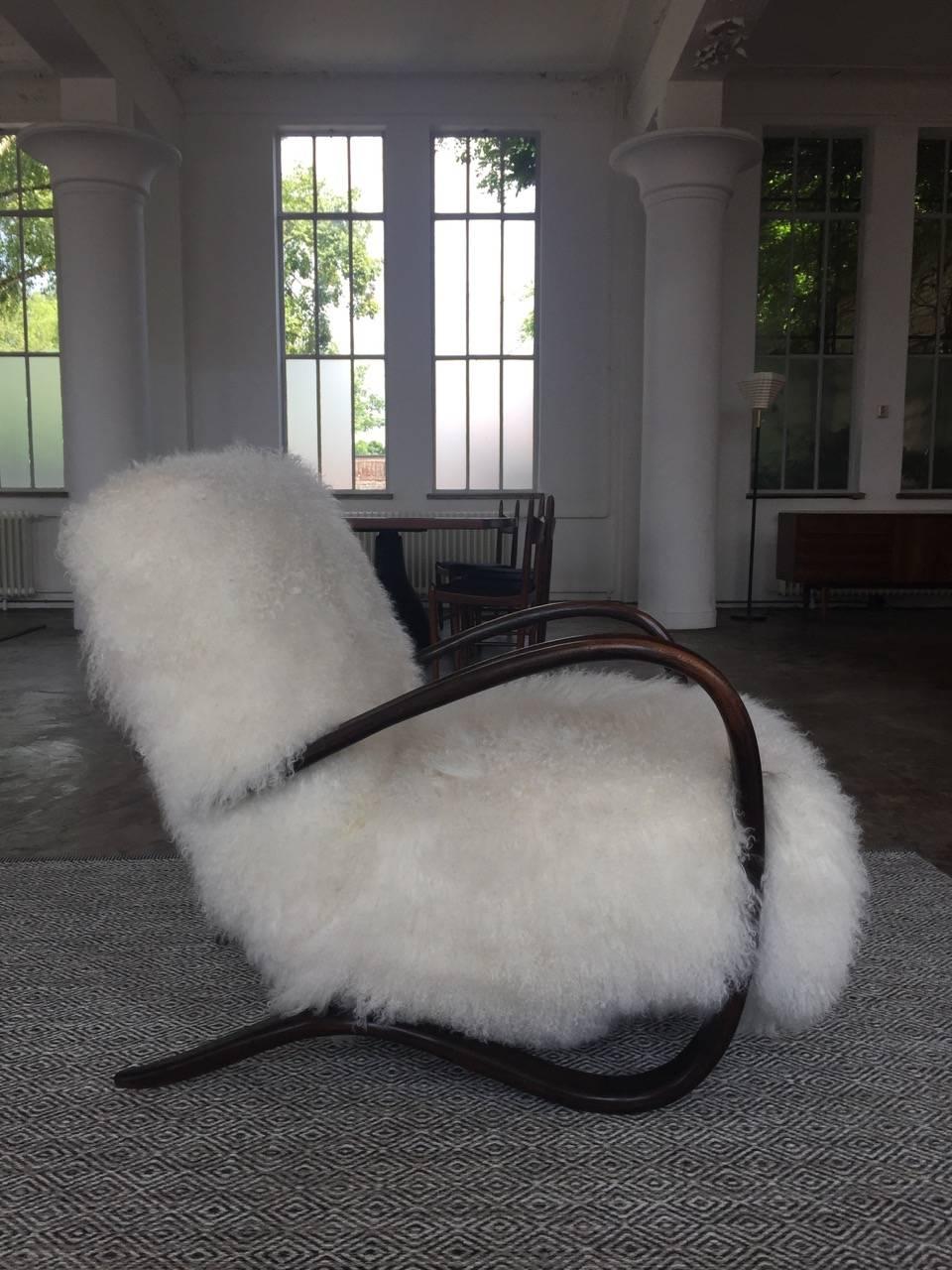 Stained Halabala Easy Chair in Exclusive Tibetan Lamb Wool