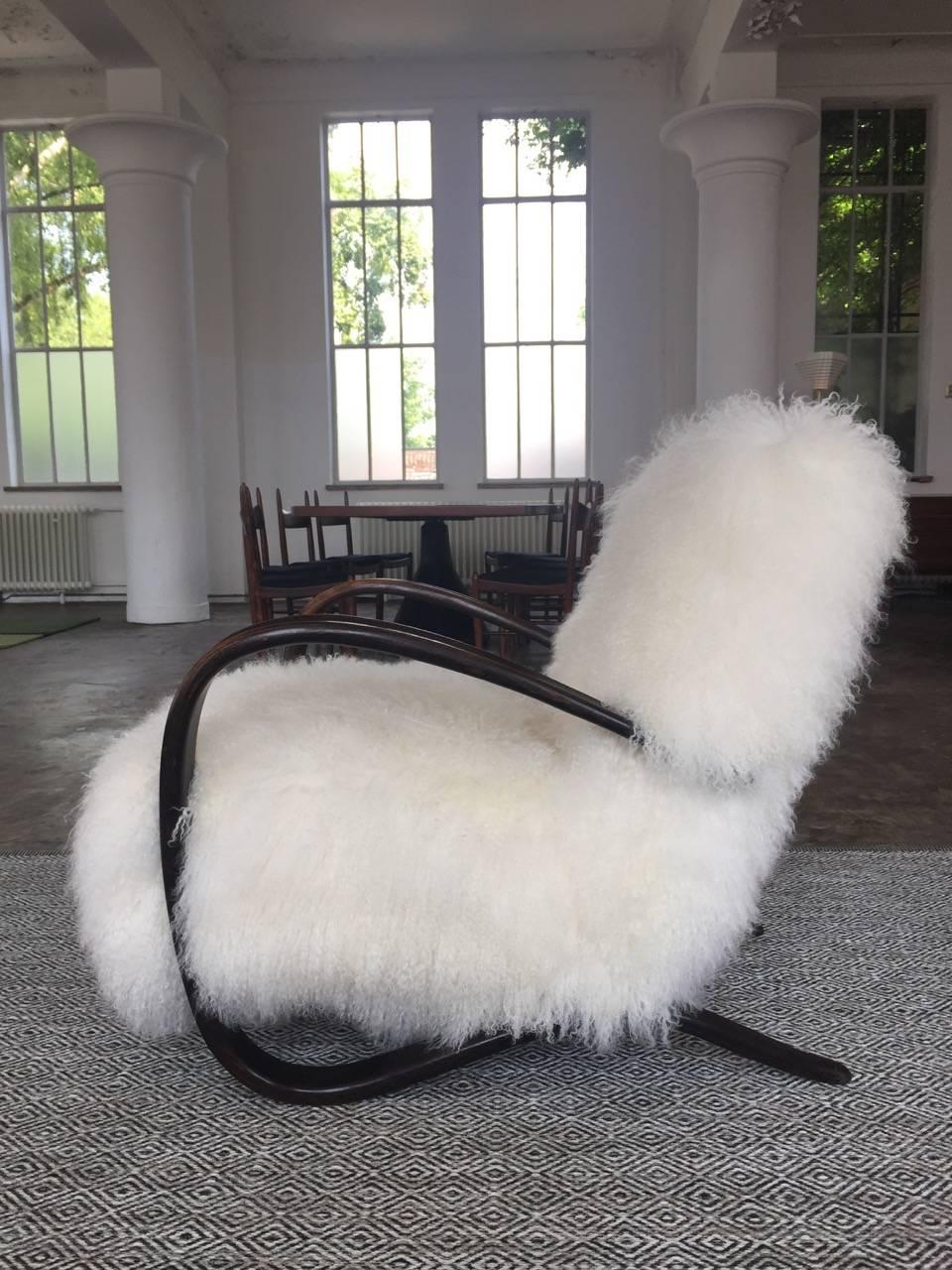 Halabala Easy Chair in Exclusive Tibetan Lamb Wool In Excellent Condition In Waalwijk, NL