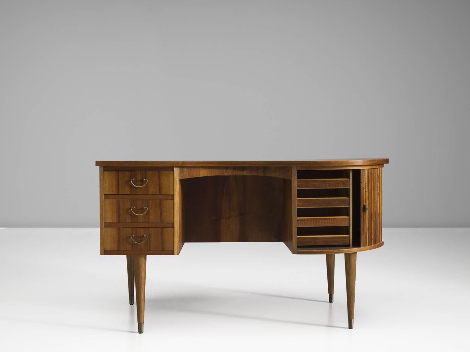 Danish Kai Kristiansen Bookmatched Walnut Desk, 1955