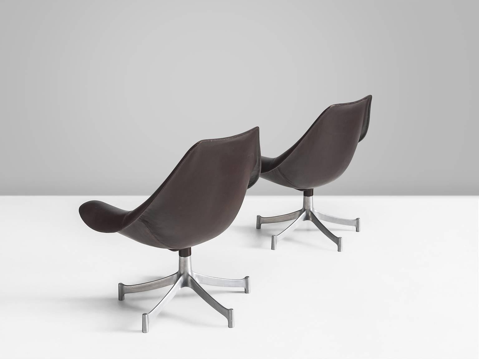 Danish Jorgen Lund & Ole Larsen Leather Swivel Bucket Chairs for Bo-Ex