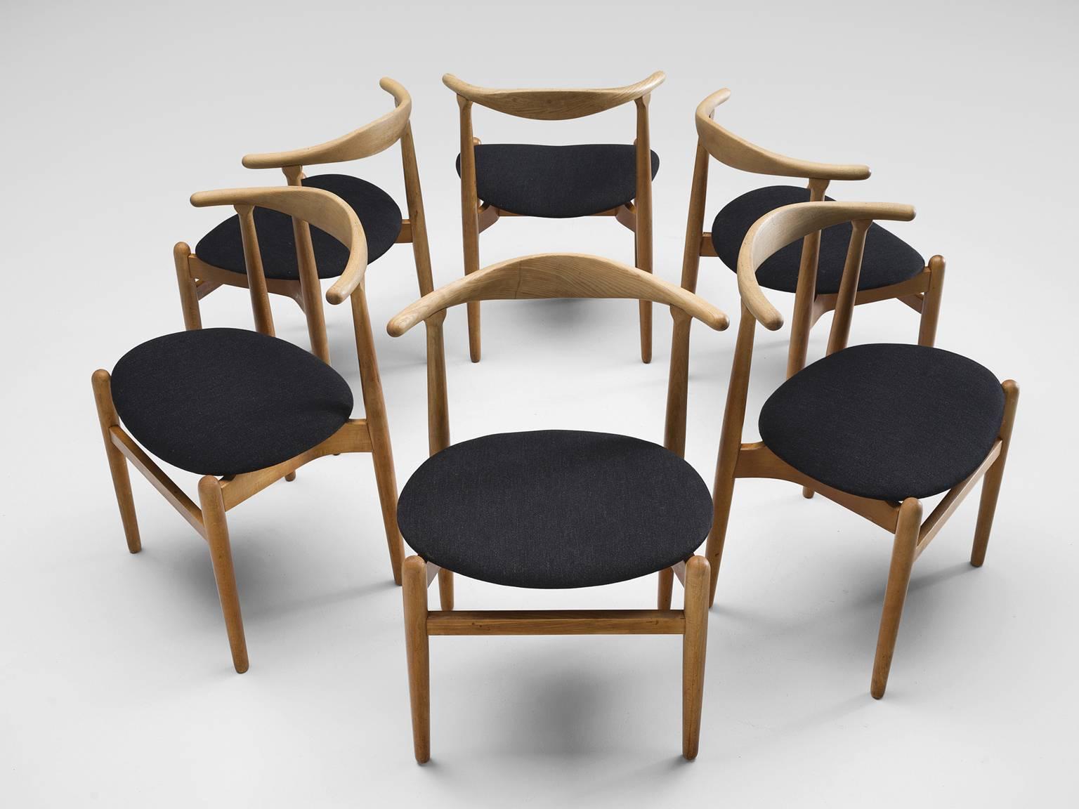 Fabric Danish Set of Six Oak Dining-Room Chairs