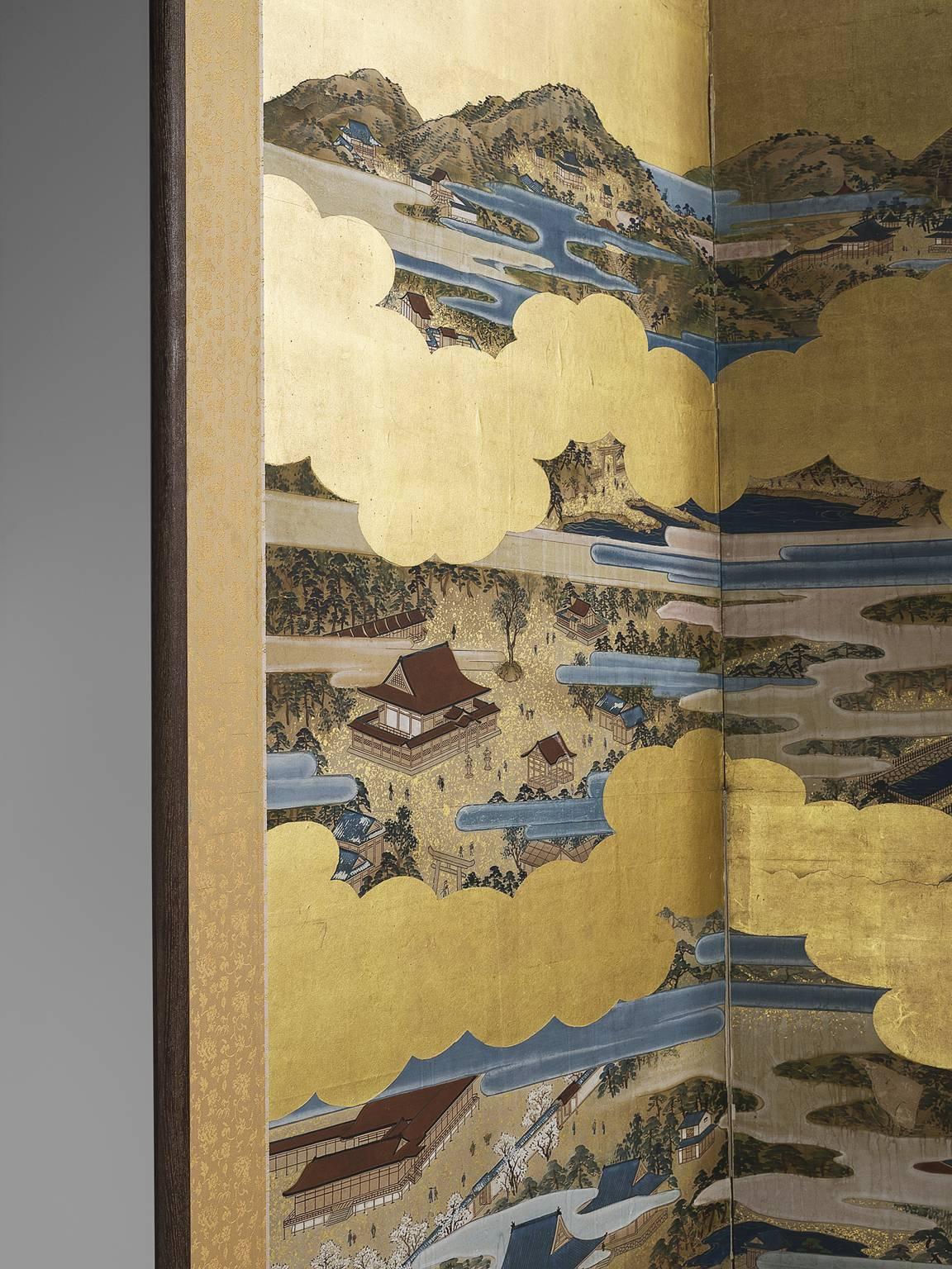 Japonism Gold Leaf Room Divider, 1940s In Good Condition In Waalwijk, NL