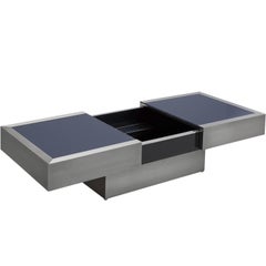 Extendable Cocktail Table in Steel and Blue Glass