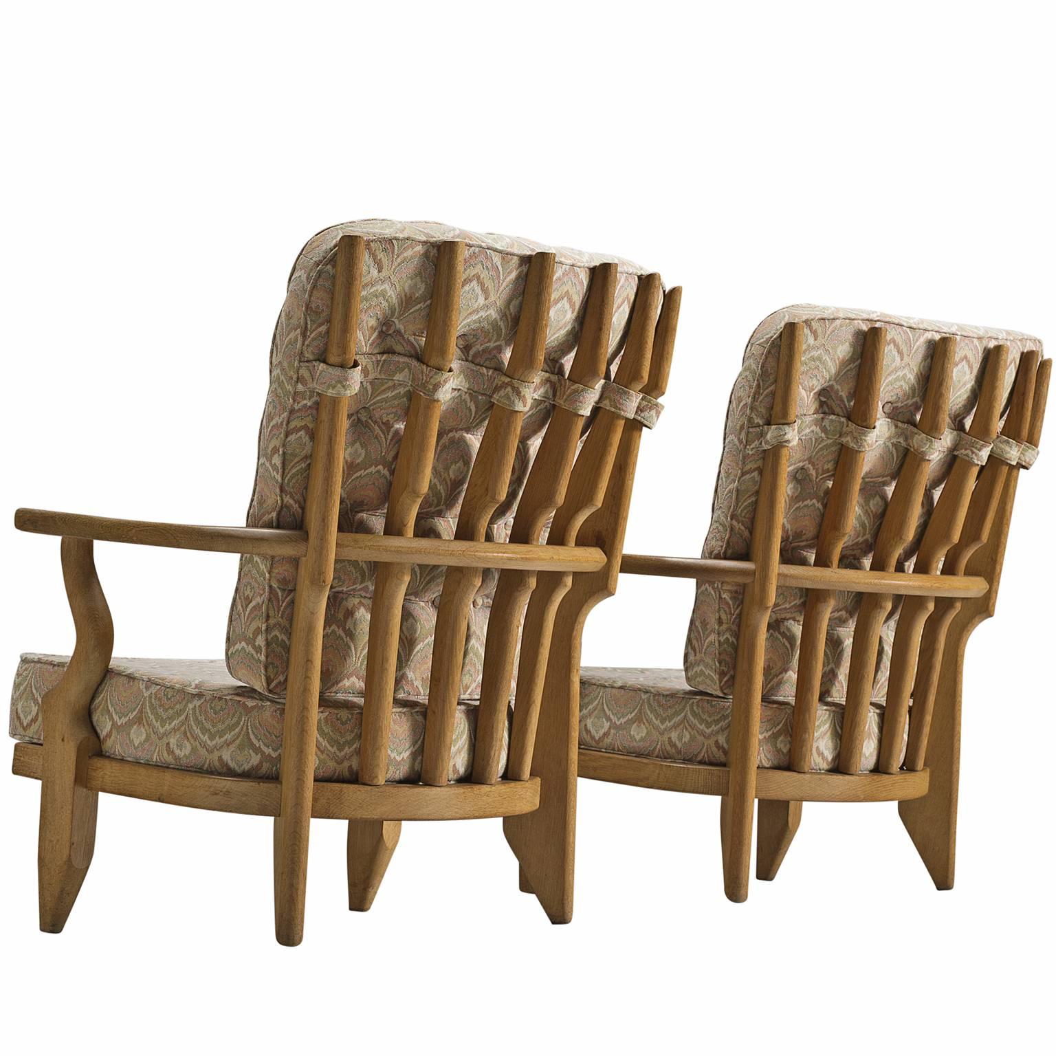 Guillerme & Chambron Carved Oak High Back Chairs