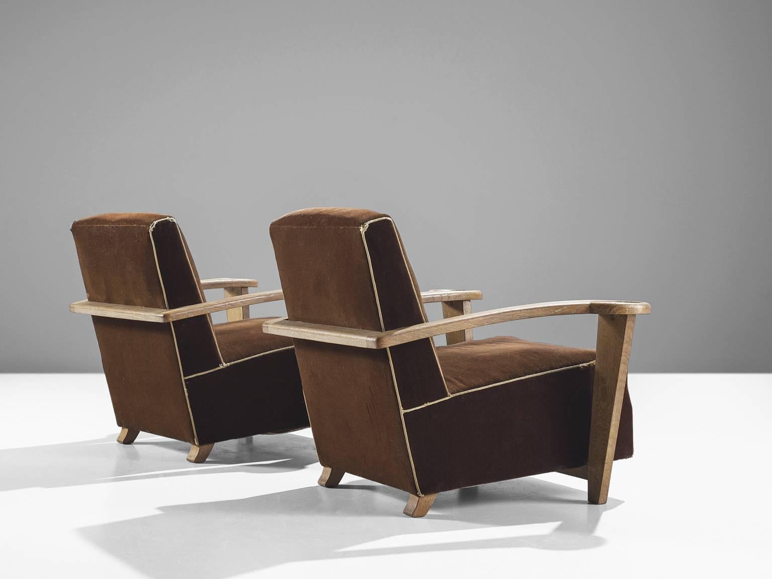 De Coene Pair of Art Deco Oak Lounge Chairs In Good Condition In Waalwijk, NL