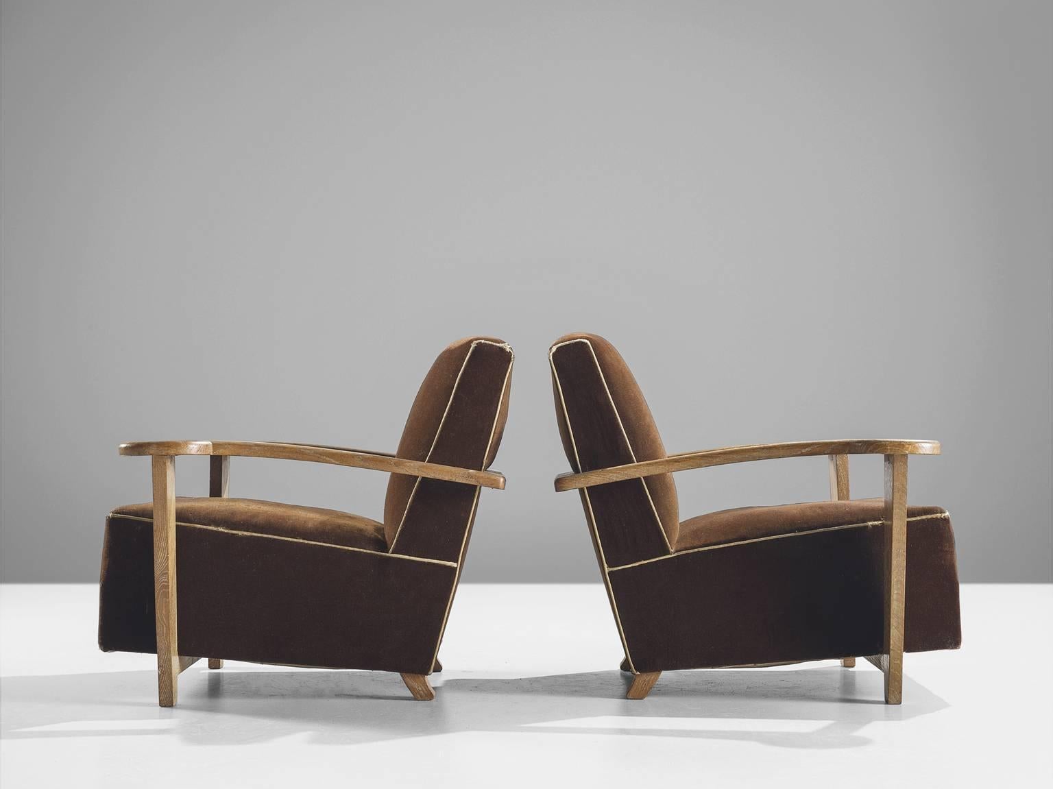 Mid-20th Century De Coene Pair of Art Deco Oak Lounge Chairs