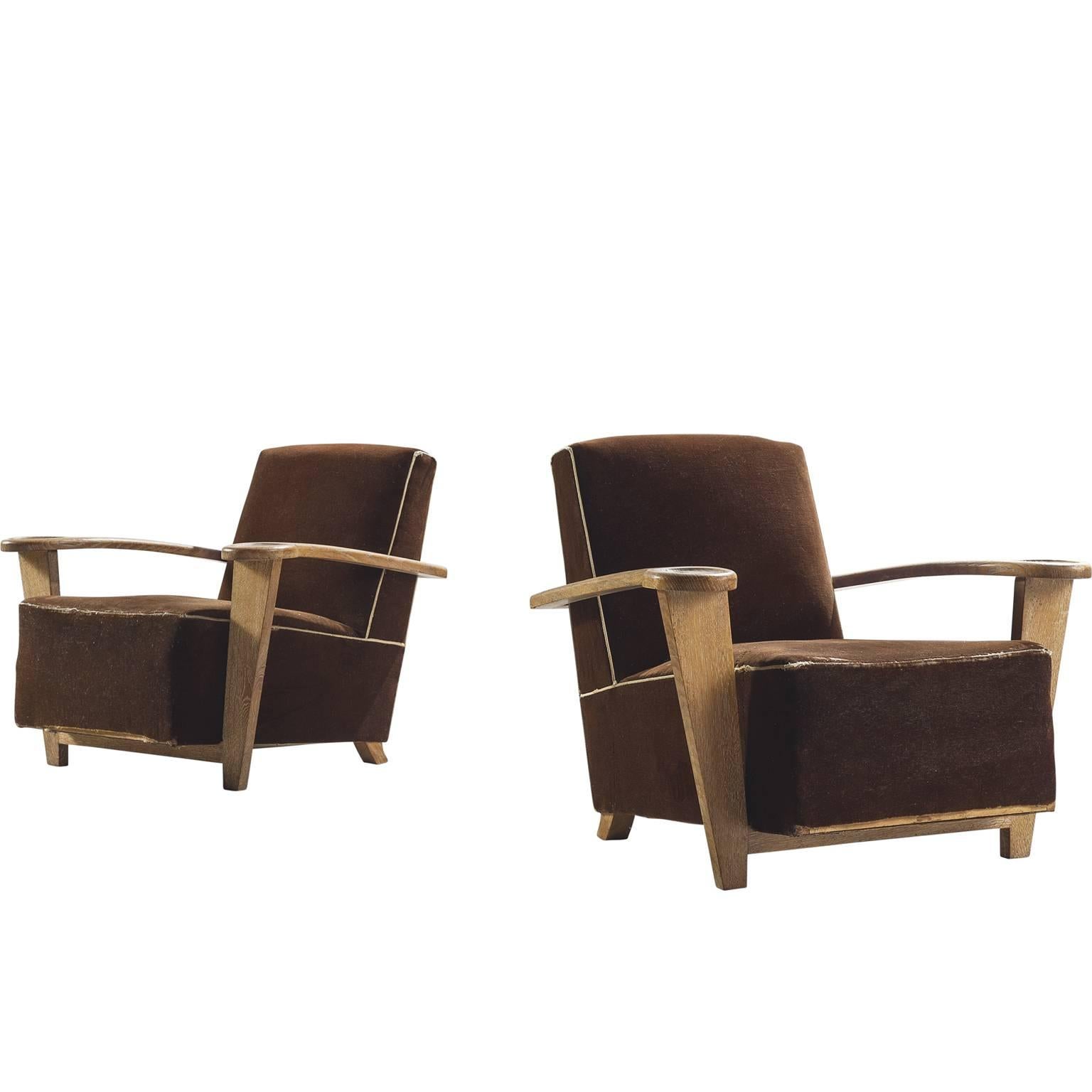 De Coene Pair of Art Deco Oak Lounge Chairs
