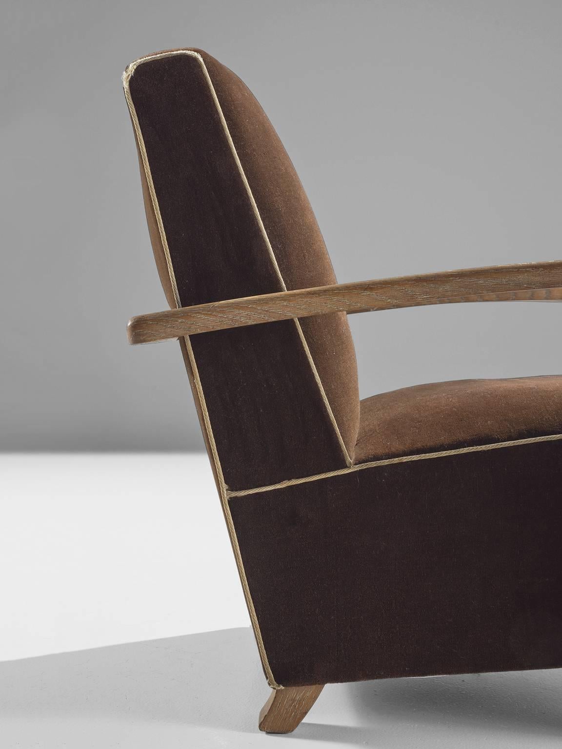 Velvet De Coene Pair of Art Deco Oak Lounge Chairs