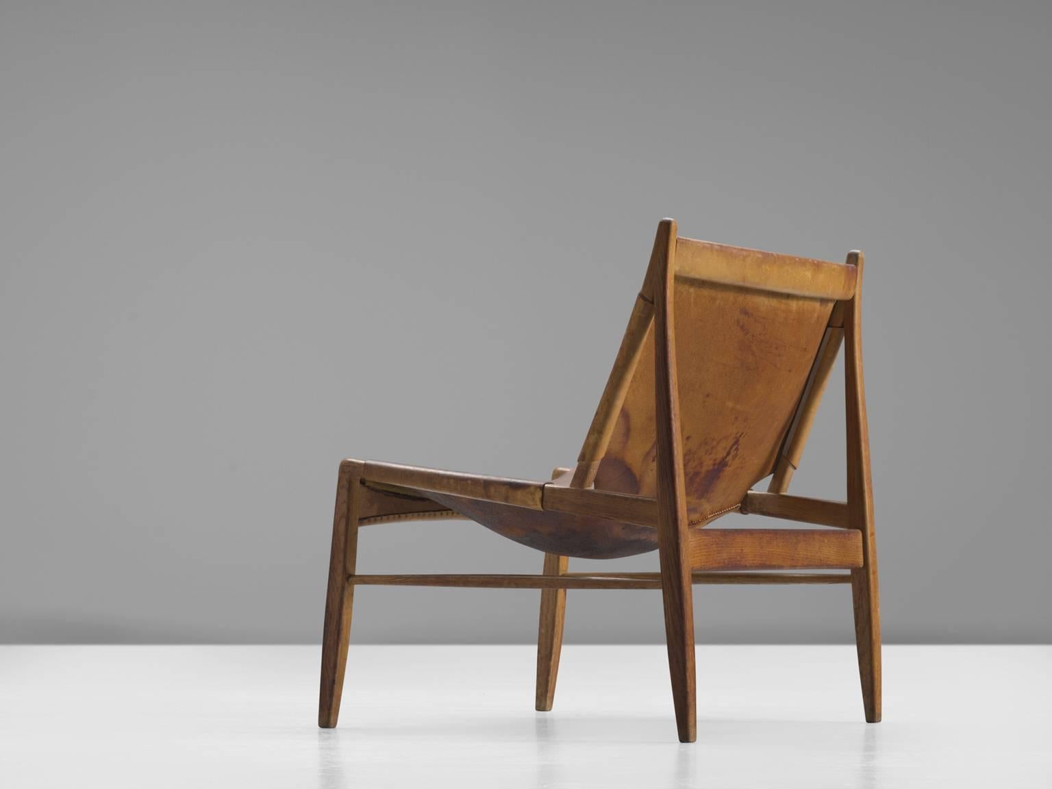 Mid-Century Modern Hunting Chair by Franz Xaver Lutz in Original Cognac Leather