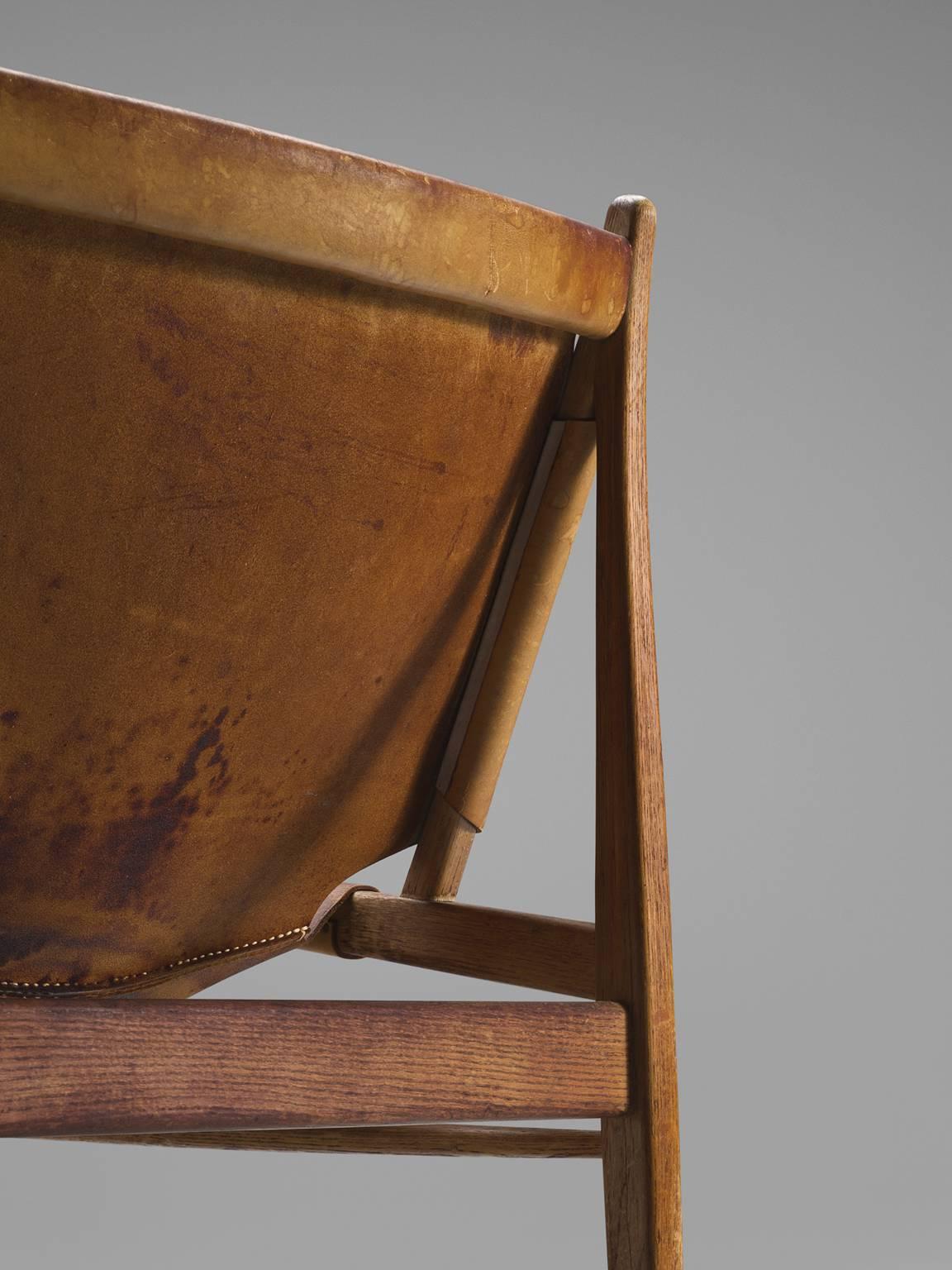 Hunting Chair by Franz Xaver Lutz in Original Cognac Leather 1