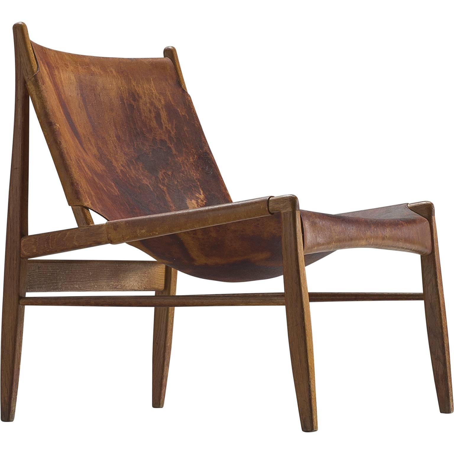 Hunting Chair by Franz Xaver Lutz in Original Cognac Leather