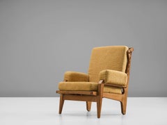 French Art Deco Curved Oak Lounge Chair, 1950s