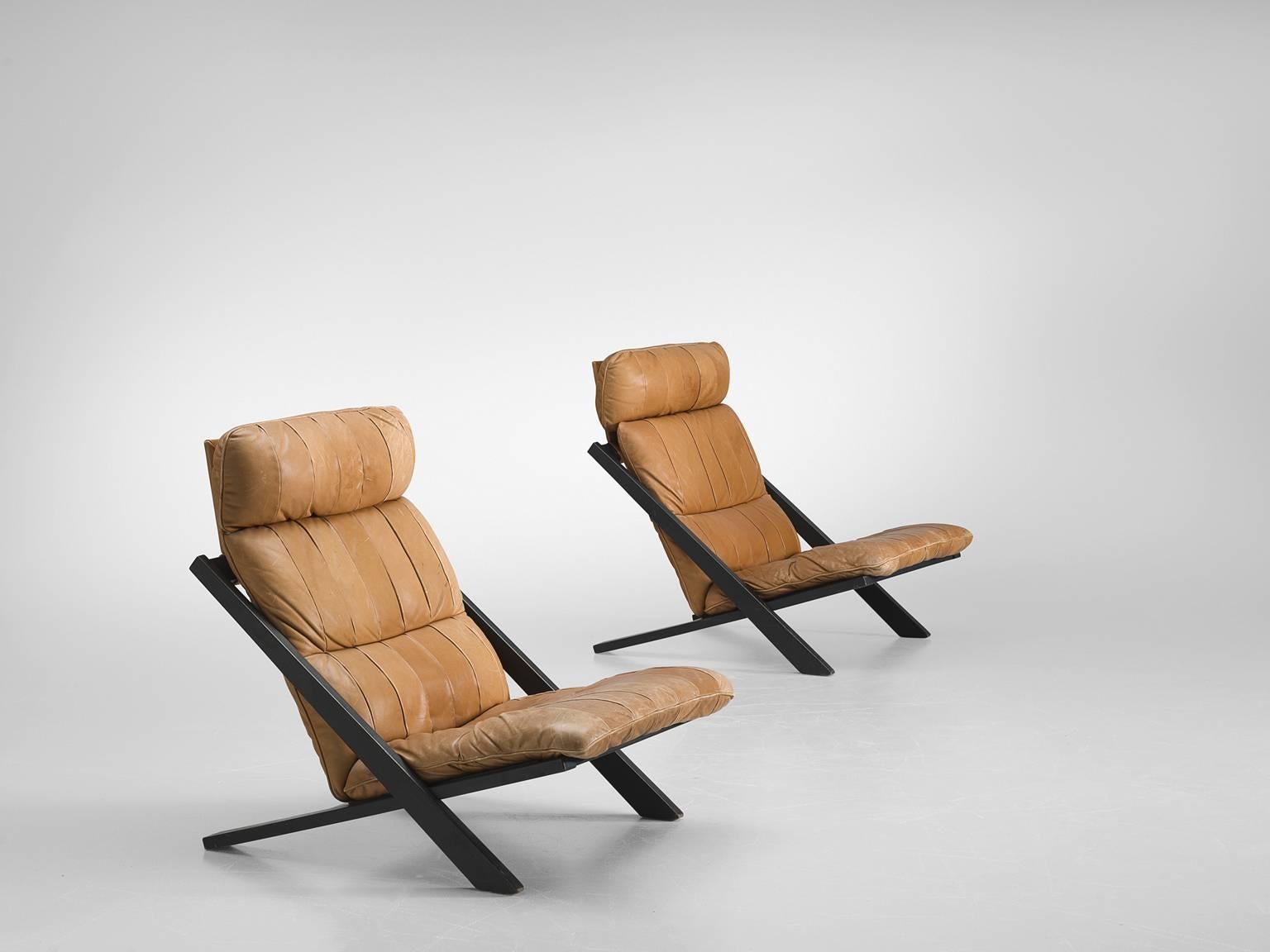 Post-Modern Pair of Cognac Leather Ueli Berger Lounge Chairs for De Sede
