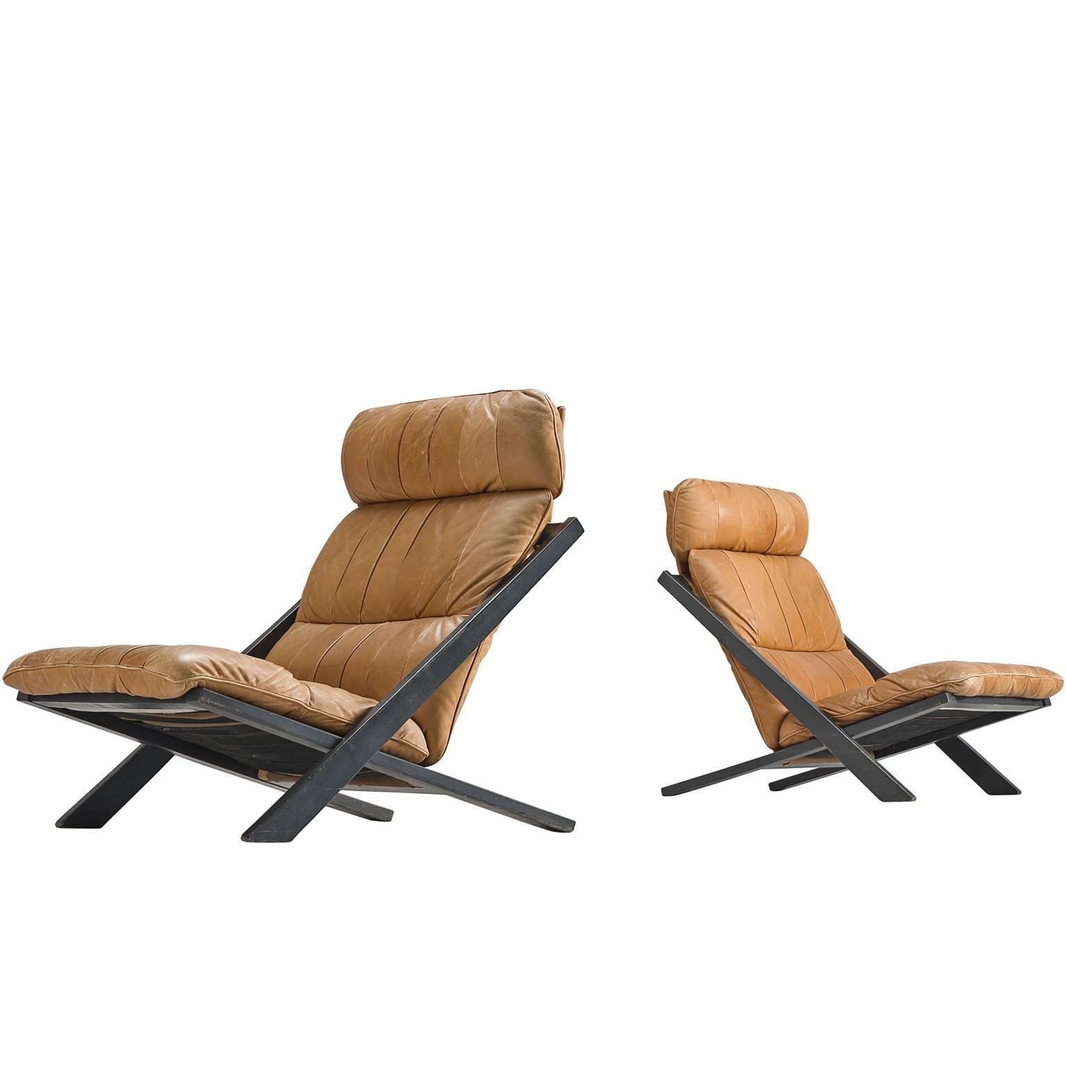 Pair of Cognac Leather Ueli Berger Lounge Chairs for De Sede