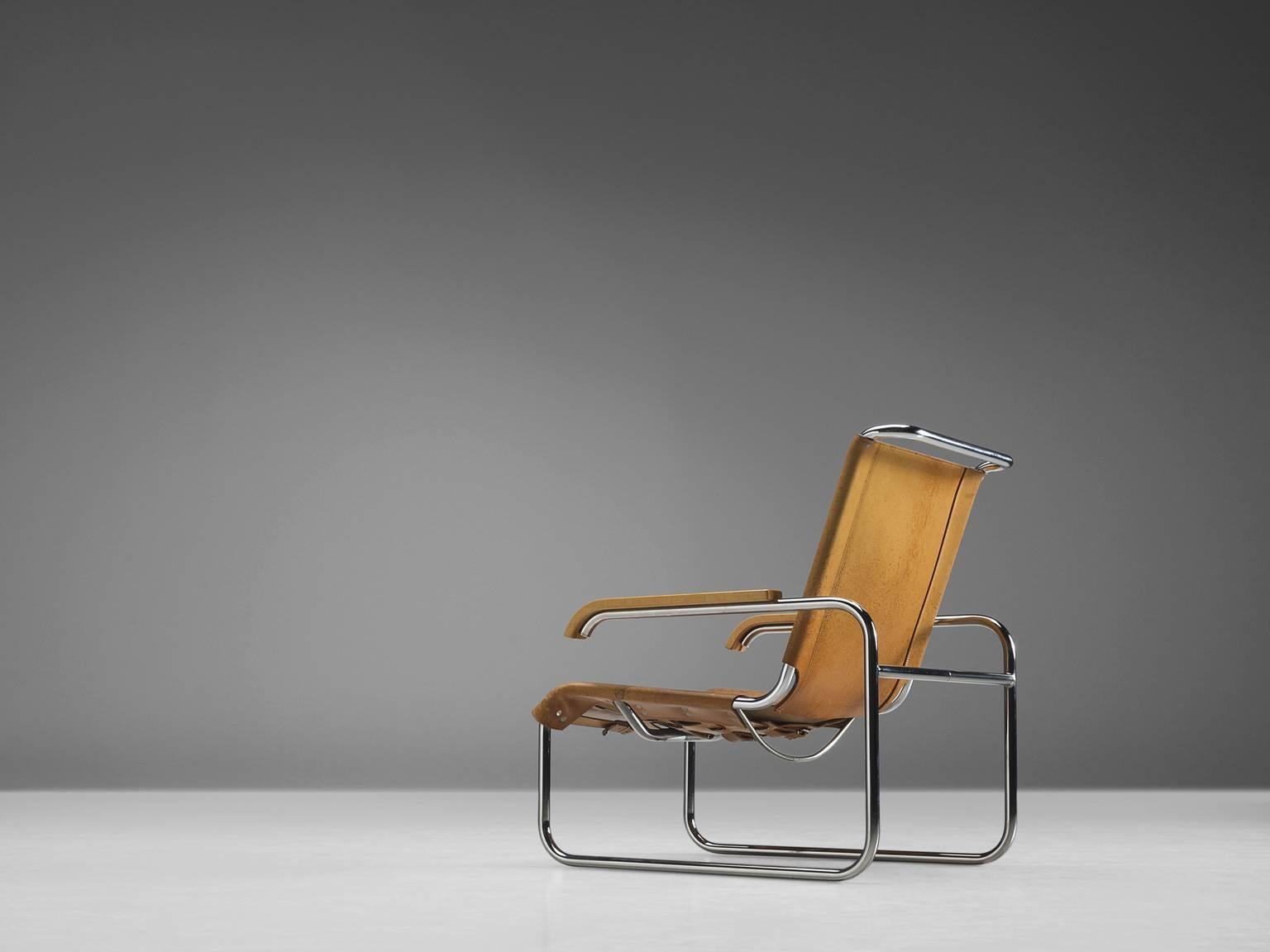 Mid-Century Modern Marcel Breuer Leather Lounge Chair with Ottoman by Thonet