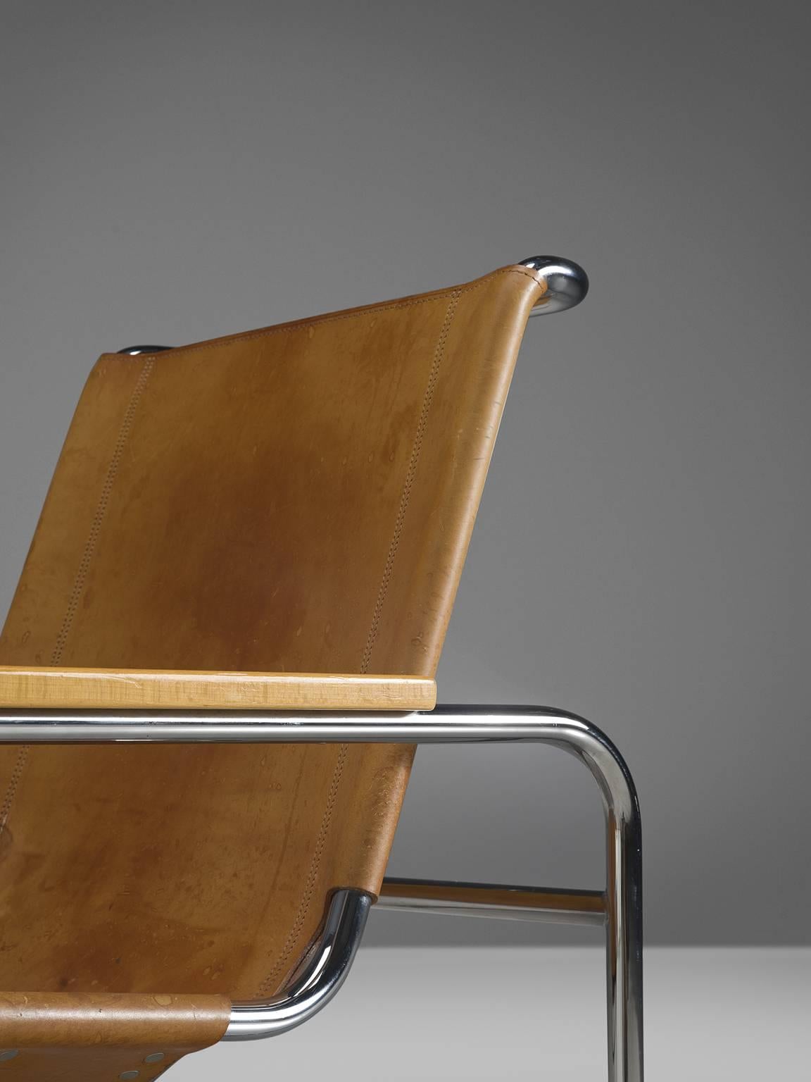Steel Marcel Breuer Leather Lounge Chair with Ottoman by Thonet