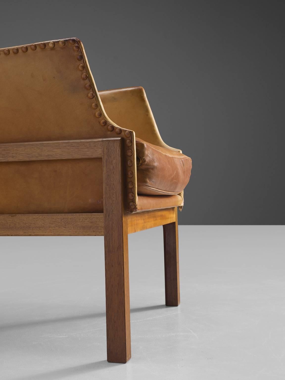Mogens Koch Wingback Lounge Chair in Mahogany and Cognac Leather 1