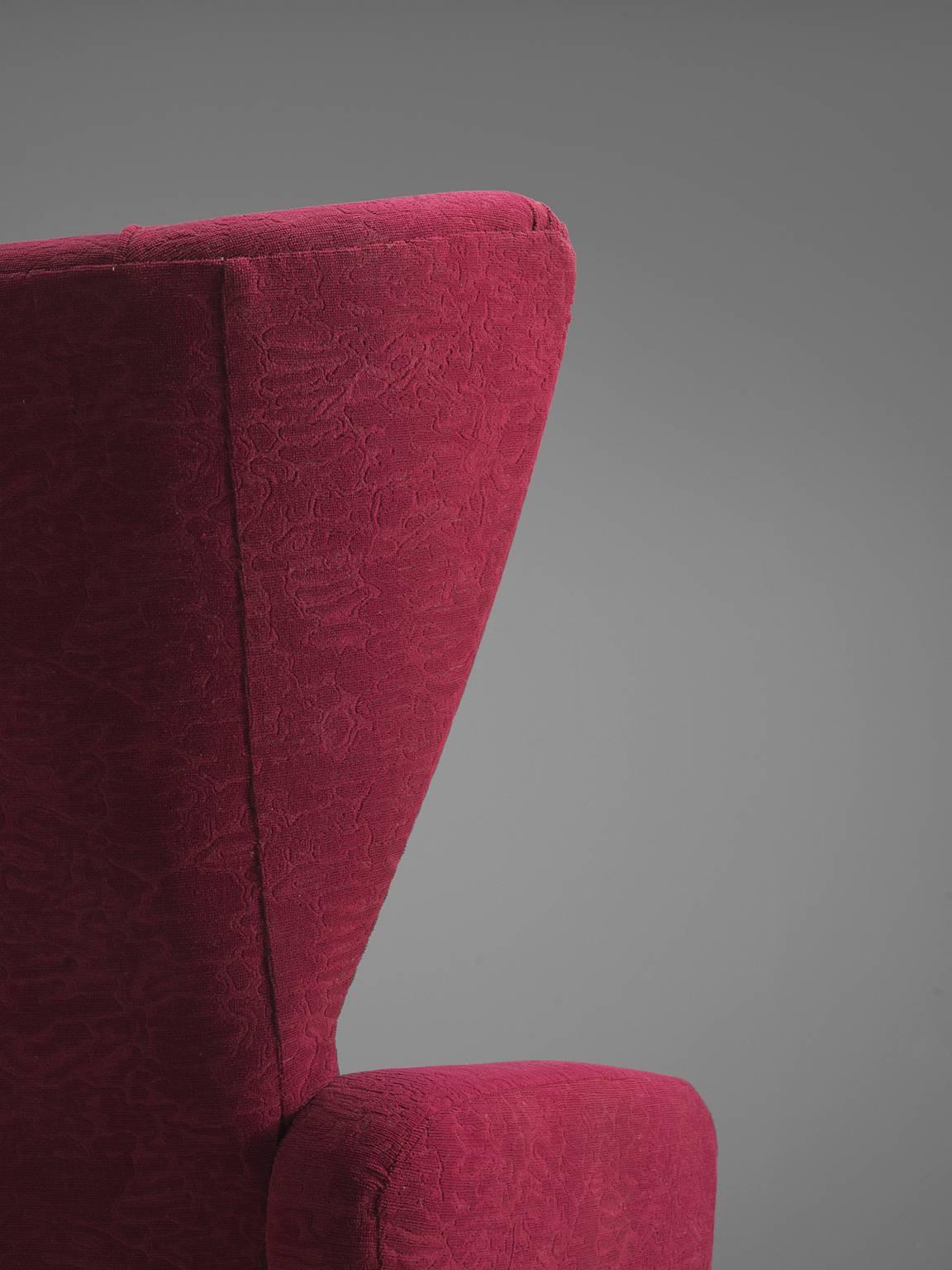 Mid-20th Century Italian Wingback Chair in Maroon Fabric